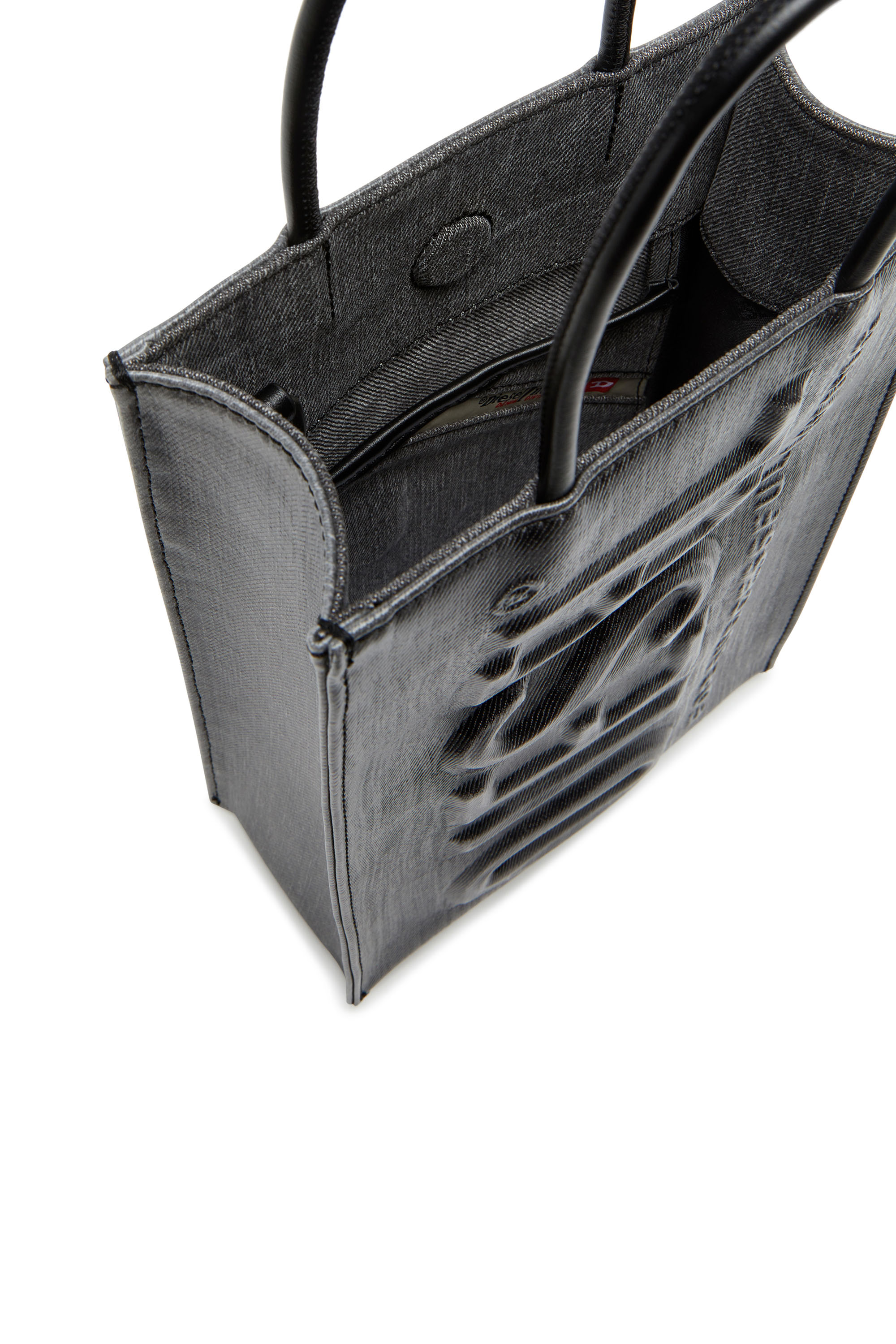 Diesel - DSL 3D SHOPPER M X, Herren Dsl 3D M-Tote-Tasche aus beschichtetem solarisiertem Denim in Schwarz - Image 4