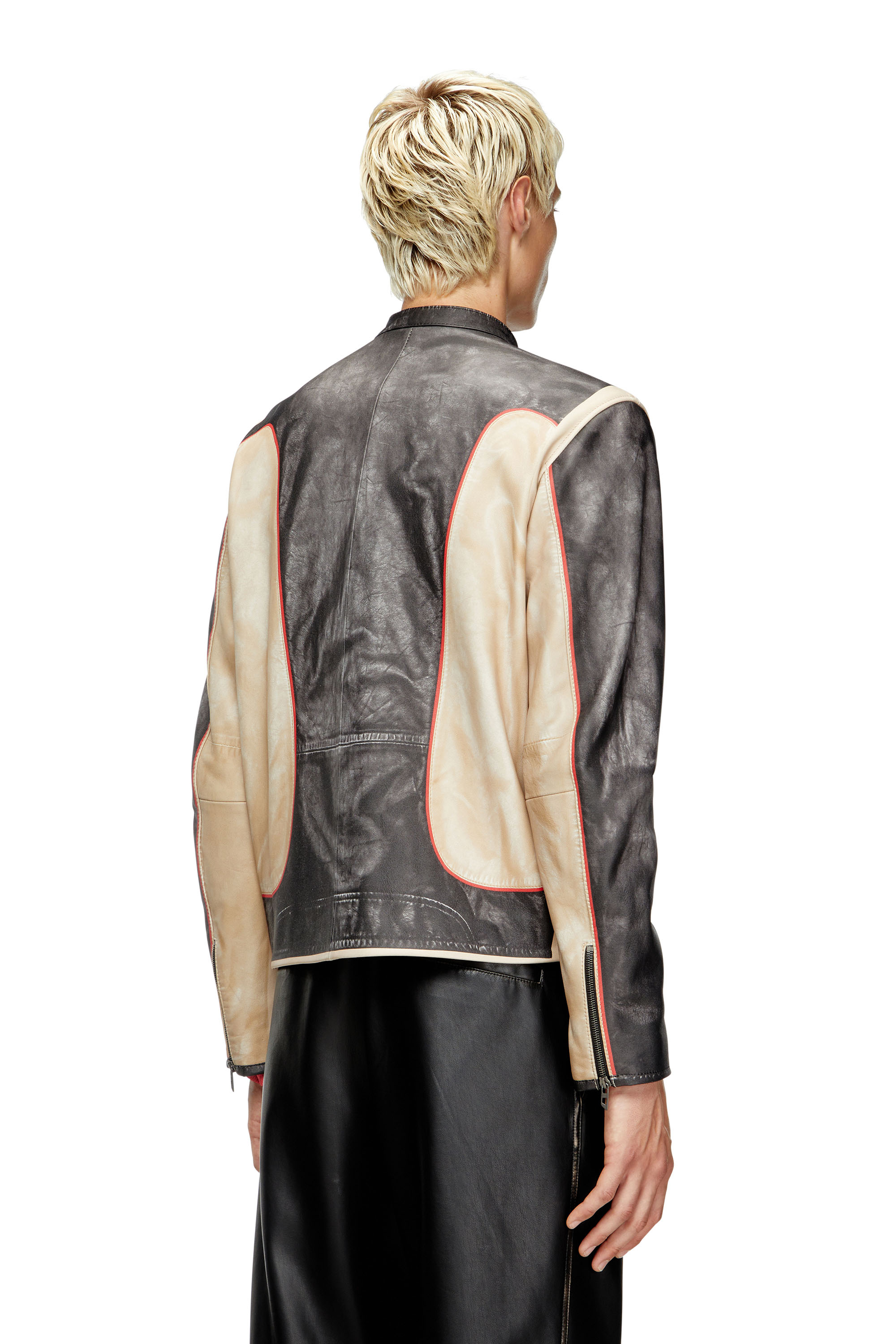 Diesel - L-EVERT, Giacca biker in pelle trompe l'oeil Uomo in Multicolor - 4