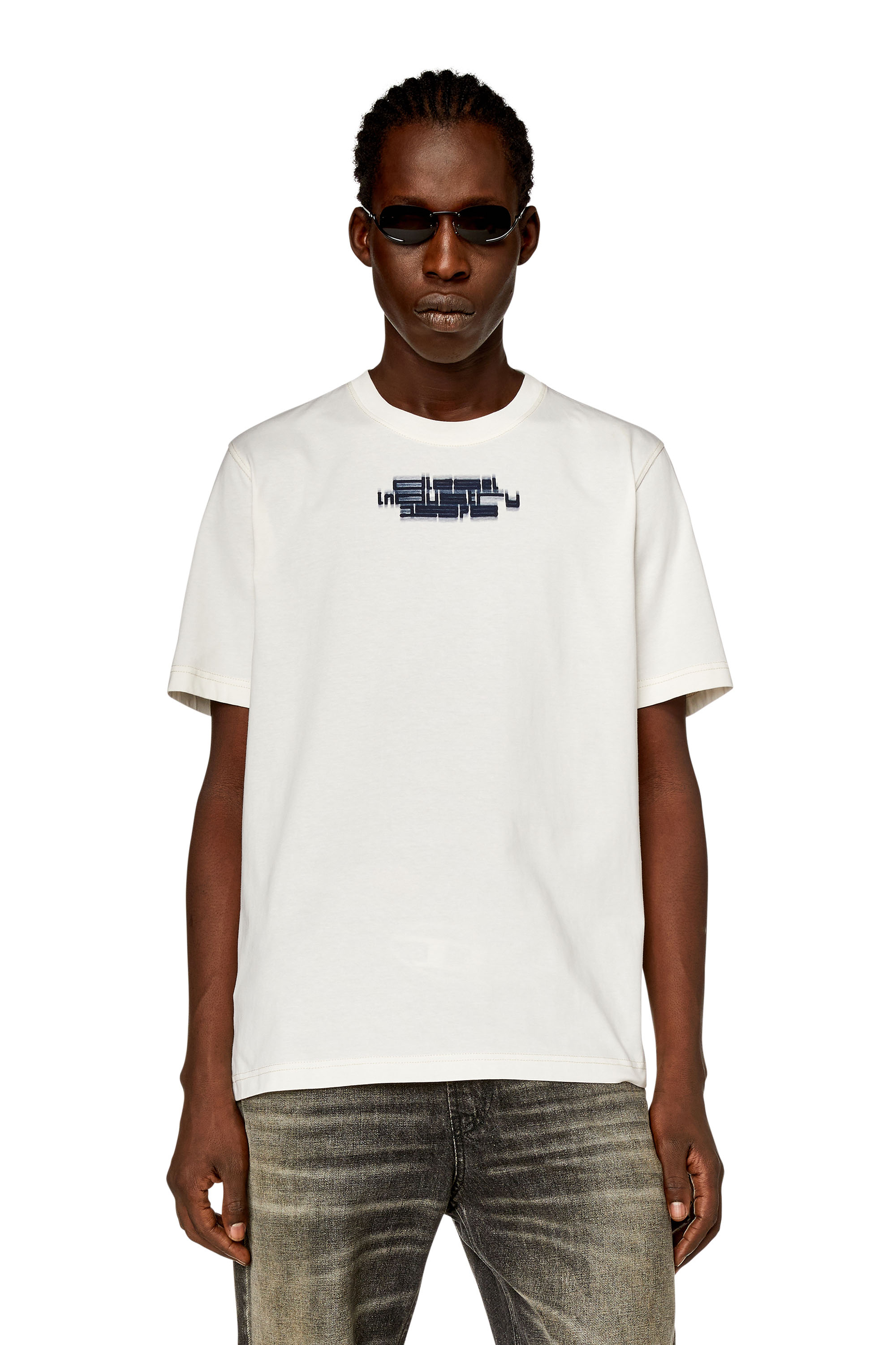 Diesel - T-JUST-SLITS-N6, Man T-shirt with blurry Diesel Industry print in White - Image 1