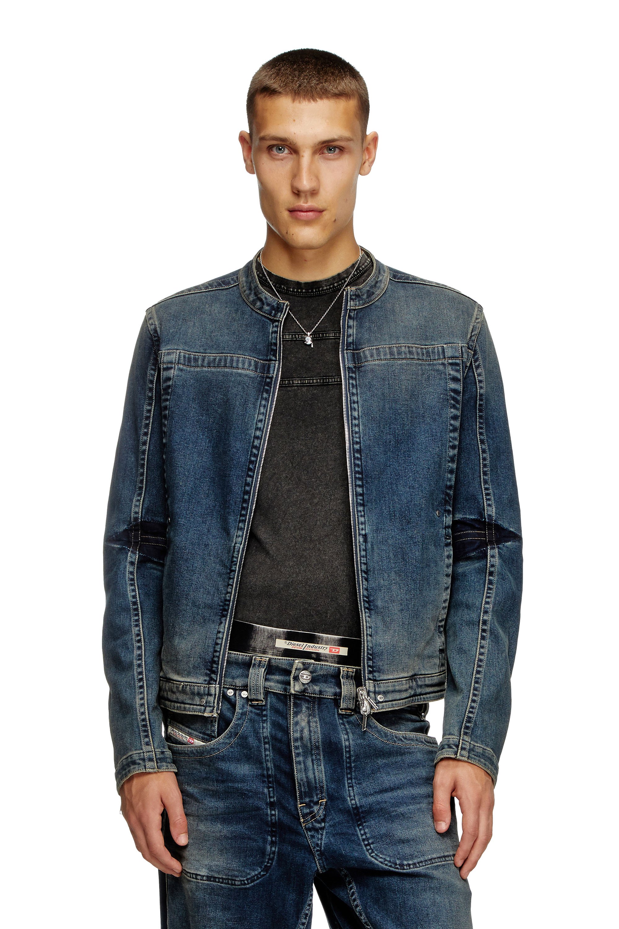 Diesel - D-GLORY-RE, Veste biker en denim Rehab Homme in Bleu - 1