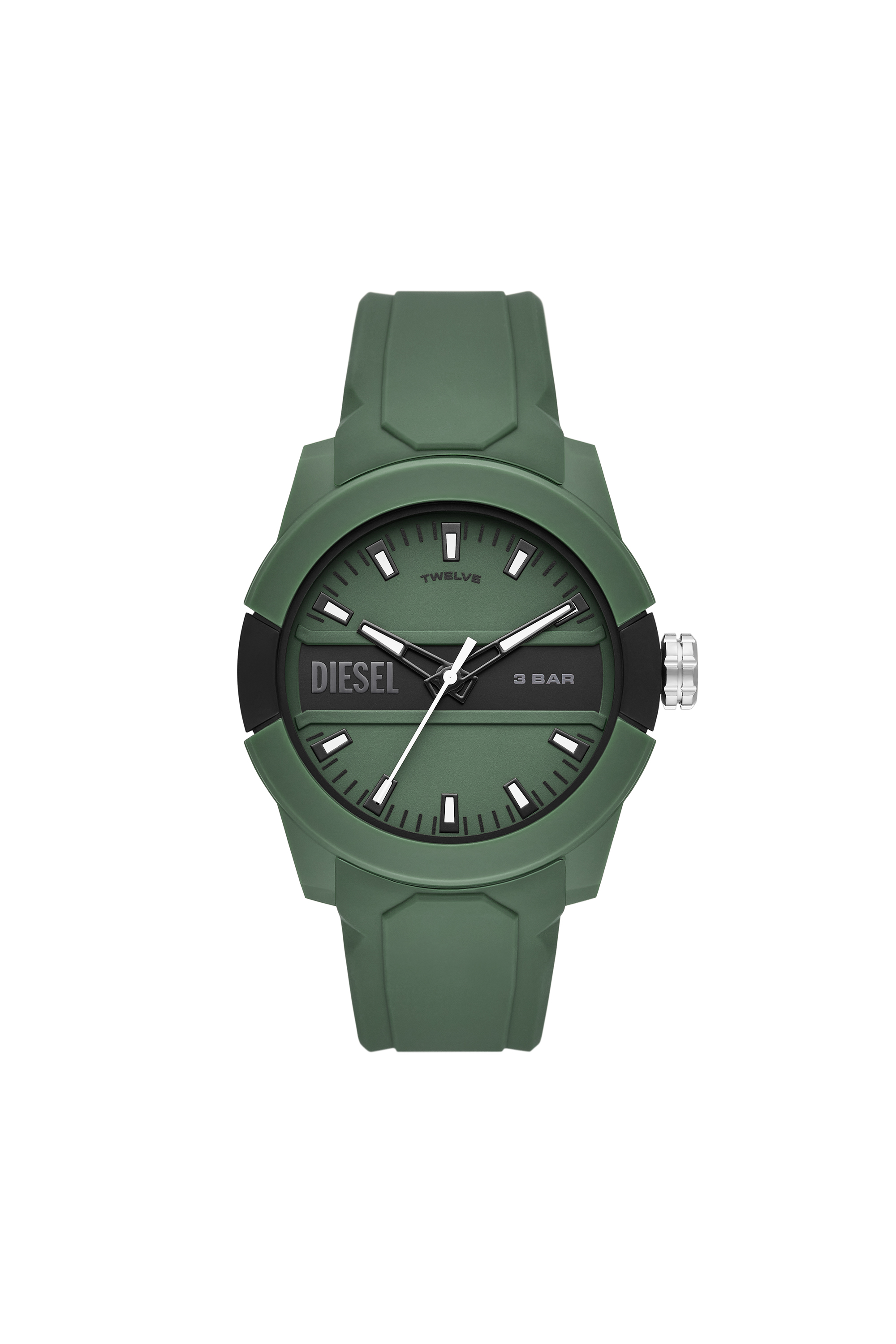 Diesel - DZ1983, Unisex's Double up three-hand green silicone watch in Green - 1