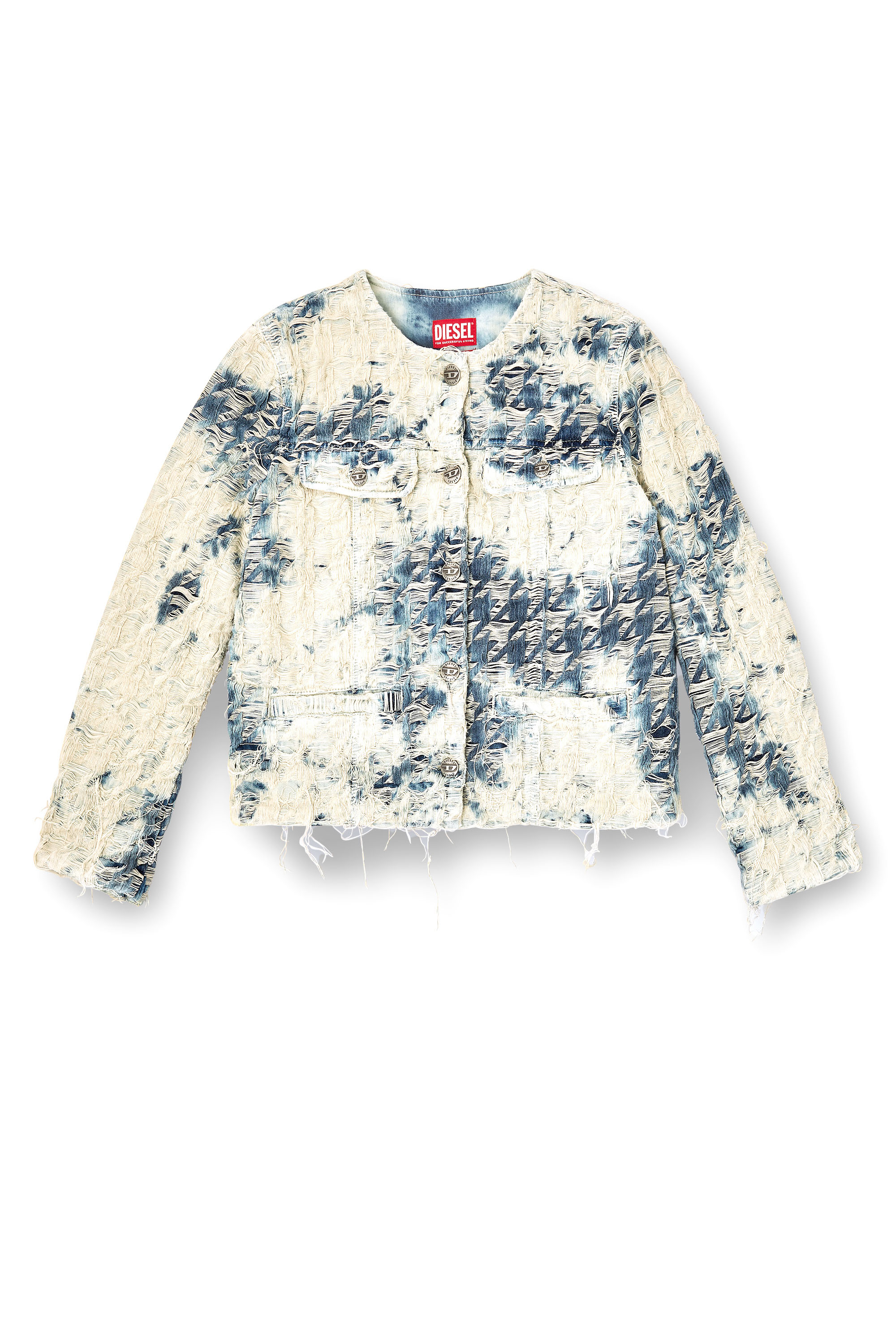 Diesel - DE-GRAFY-FSH, Damen Jacke aus Jeansgewebe mit Hahnentritt-Muster in Blau/Weiss - 3