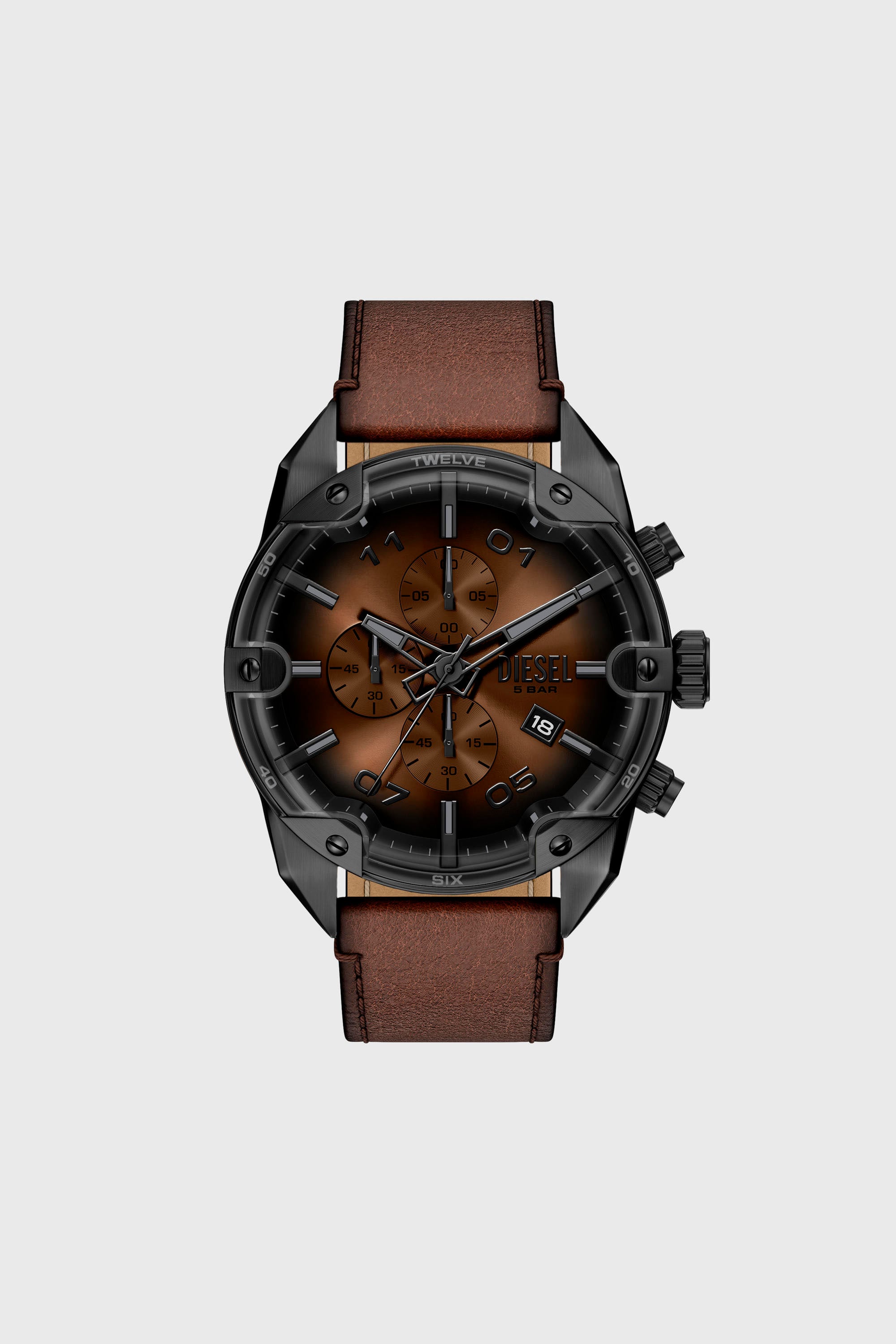 Diesel - DZ4735 WATCH, Herren Spiked Uhr mit braunem Lederarmband in Braun - 1