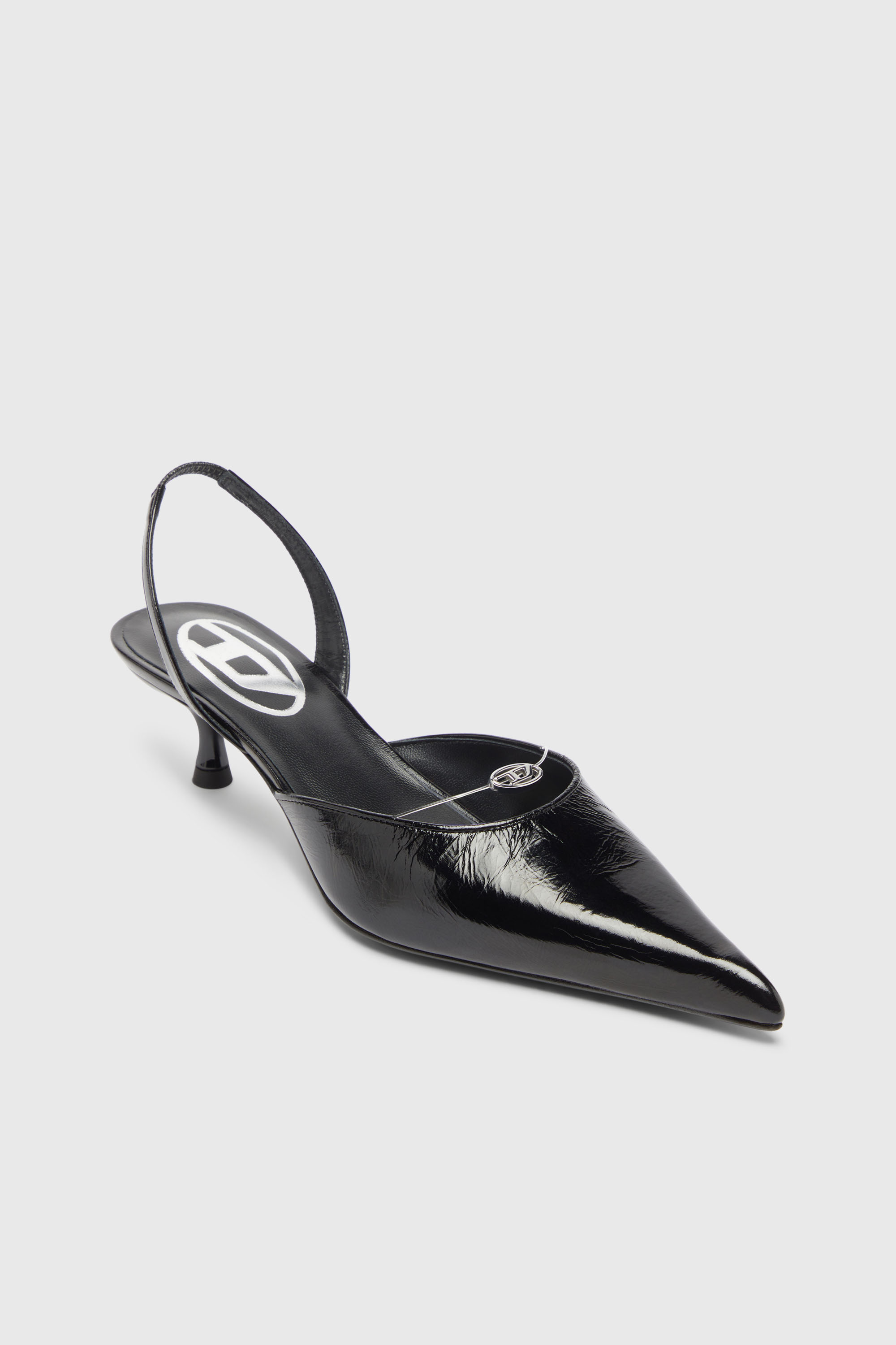 Diesel - D-JEWELS 40 D'OR, D-Jewels - Slingbacks en cuir avec bijou Oval D Femme in Noir - 4