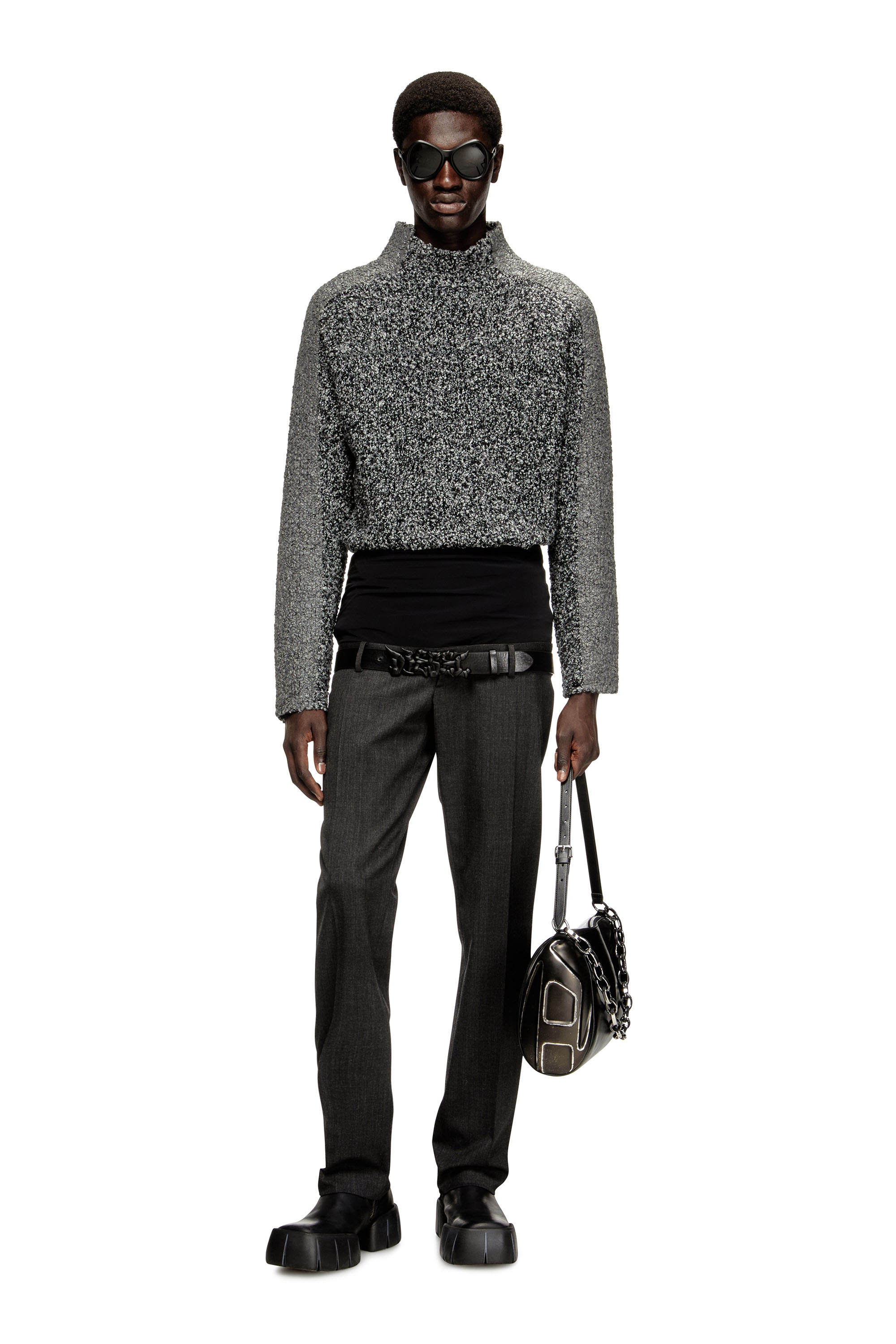 Diesel - K-ERLAND, Herren Bouclé-Strickpullover mit Ärmelbändern in Schwarz - 2