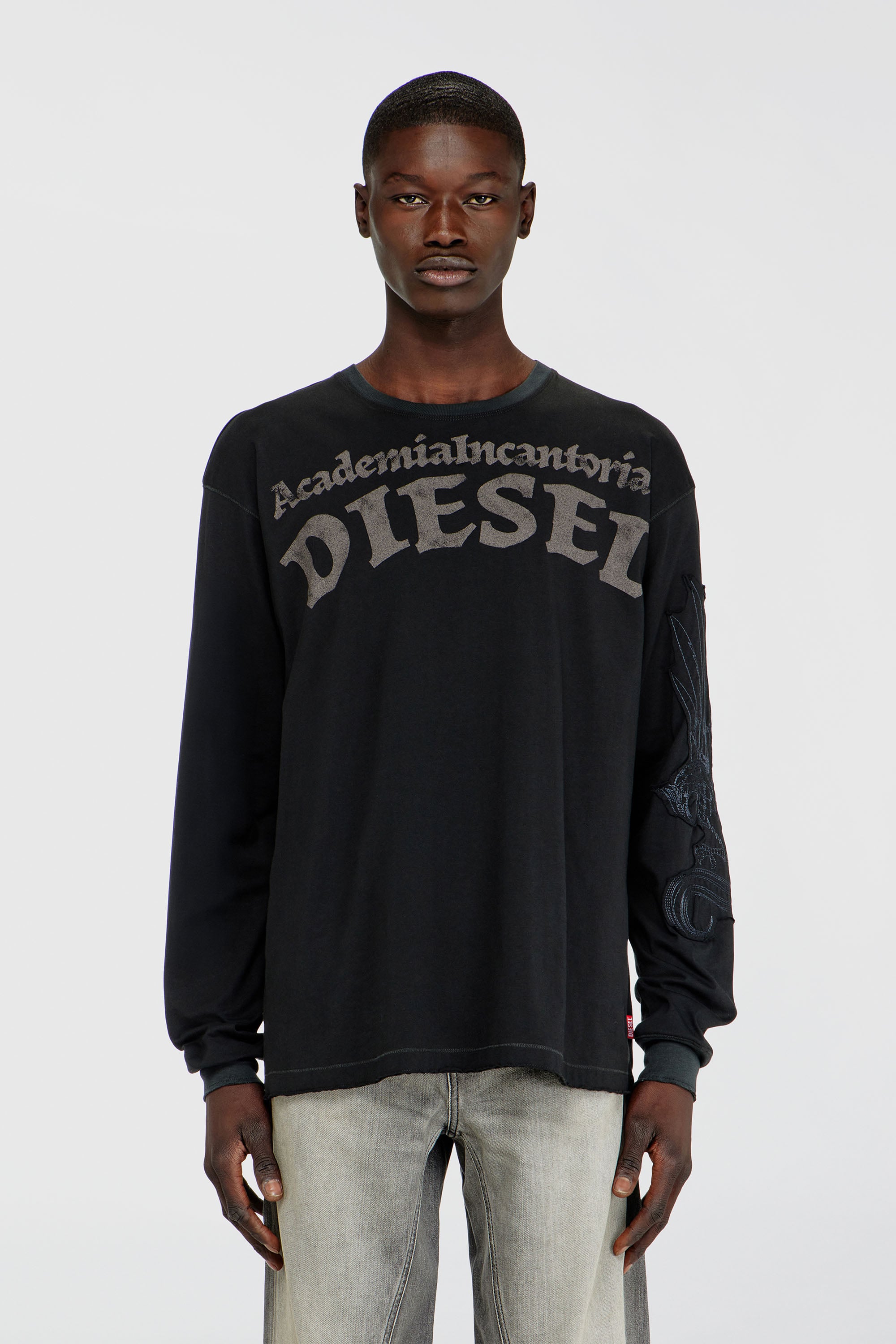 Diesel - T-NORM-LS-AA3, Herren Langarm-T-Shirt mit Prints und Patches in Schwarz - 1