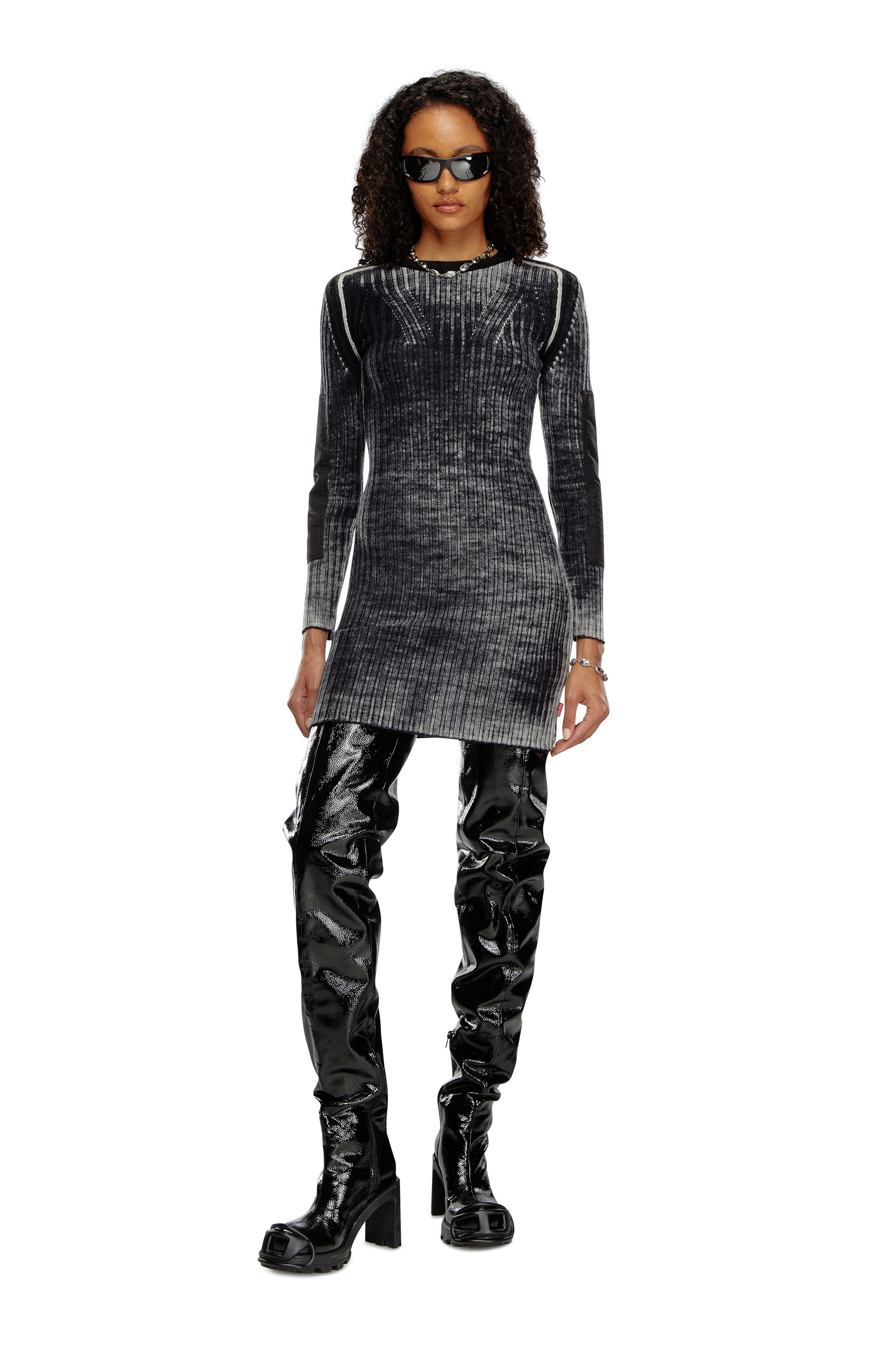 Diesel - M-ARTISTA, Woman Short dress in treated wool knit in Black - Image 1