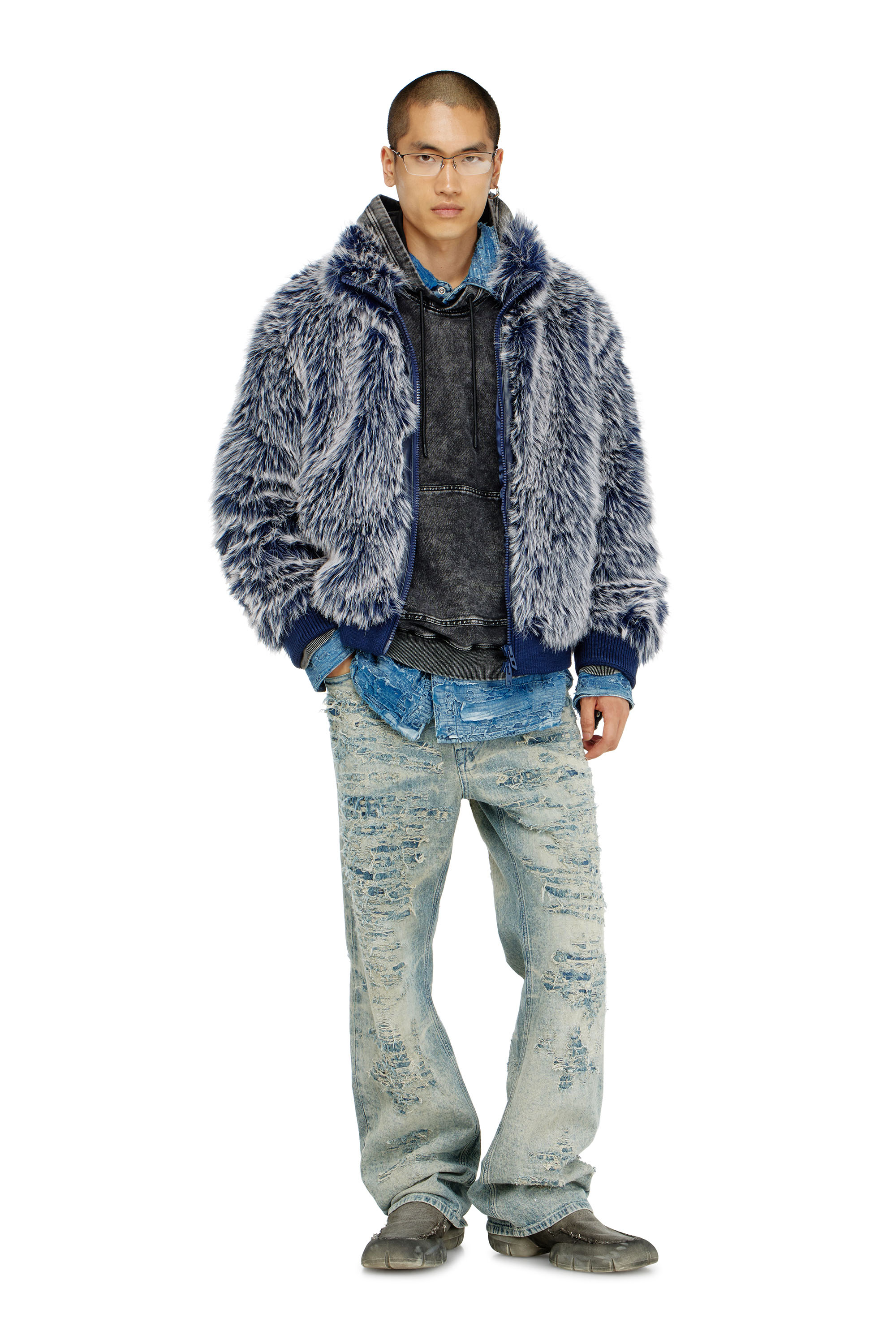 Diesel - W-VICTOR, Herren Flauschige Winterjacke in Mittelblau - 1