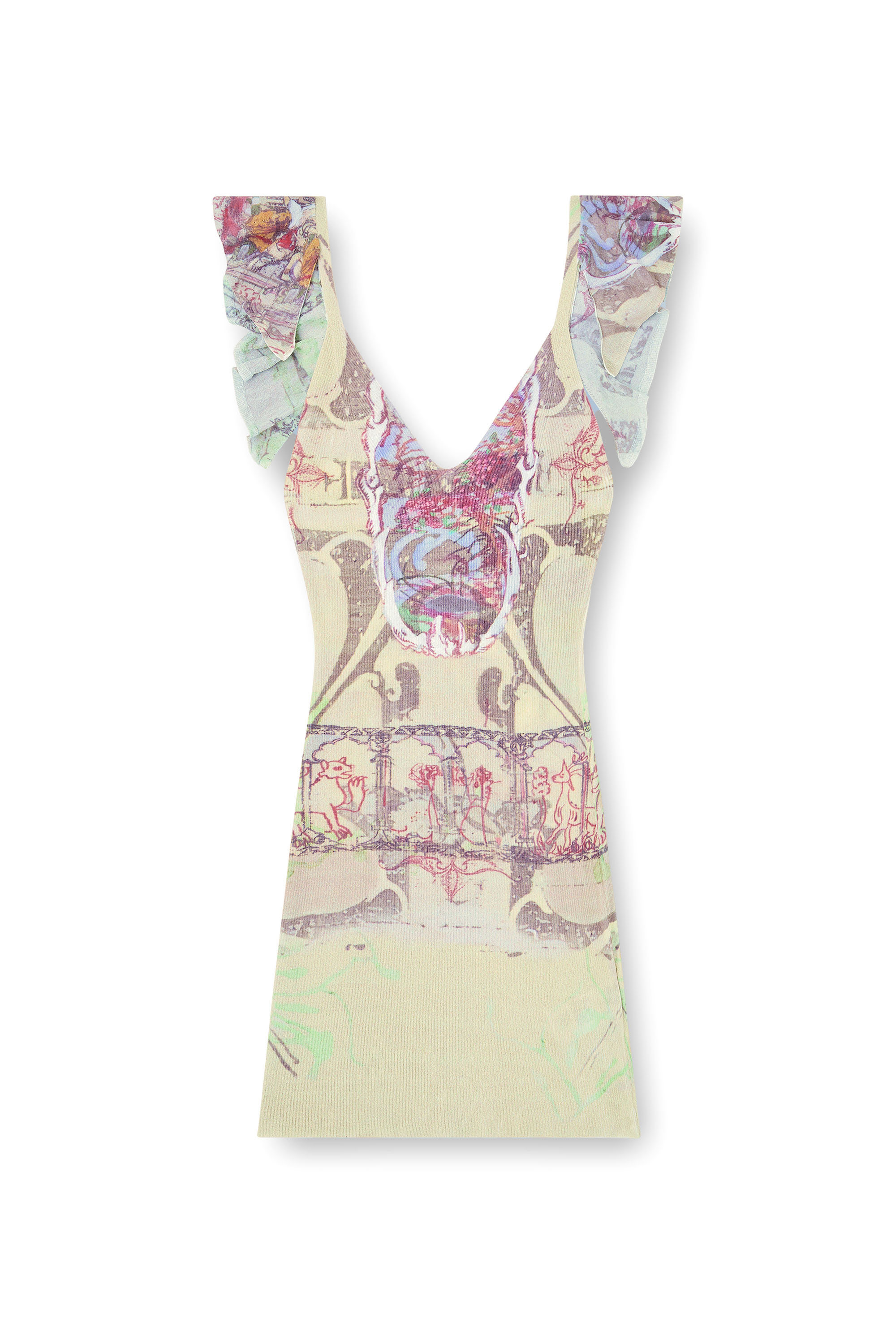 Diesel - M-FIORENZA, Abito a costine con mix di stampe medievali Donna in Beige - 3
