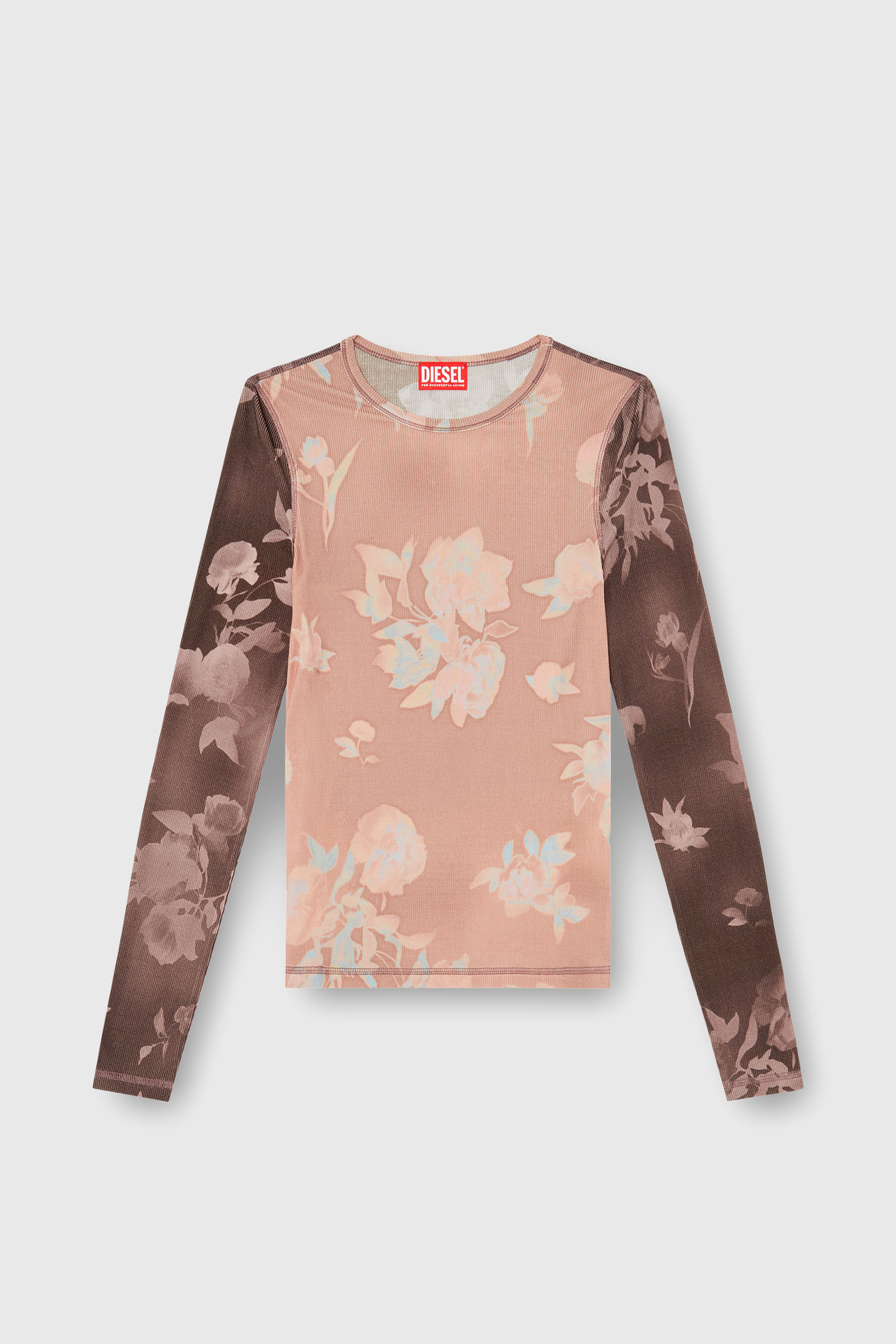 Diesel - T-MOKY-LS, Top in jersey a costine con stampa floreale Donna in Rosa - 2