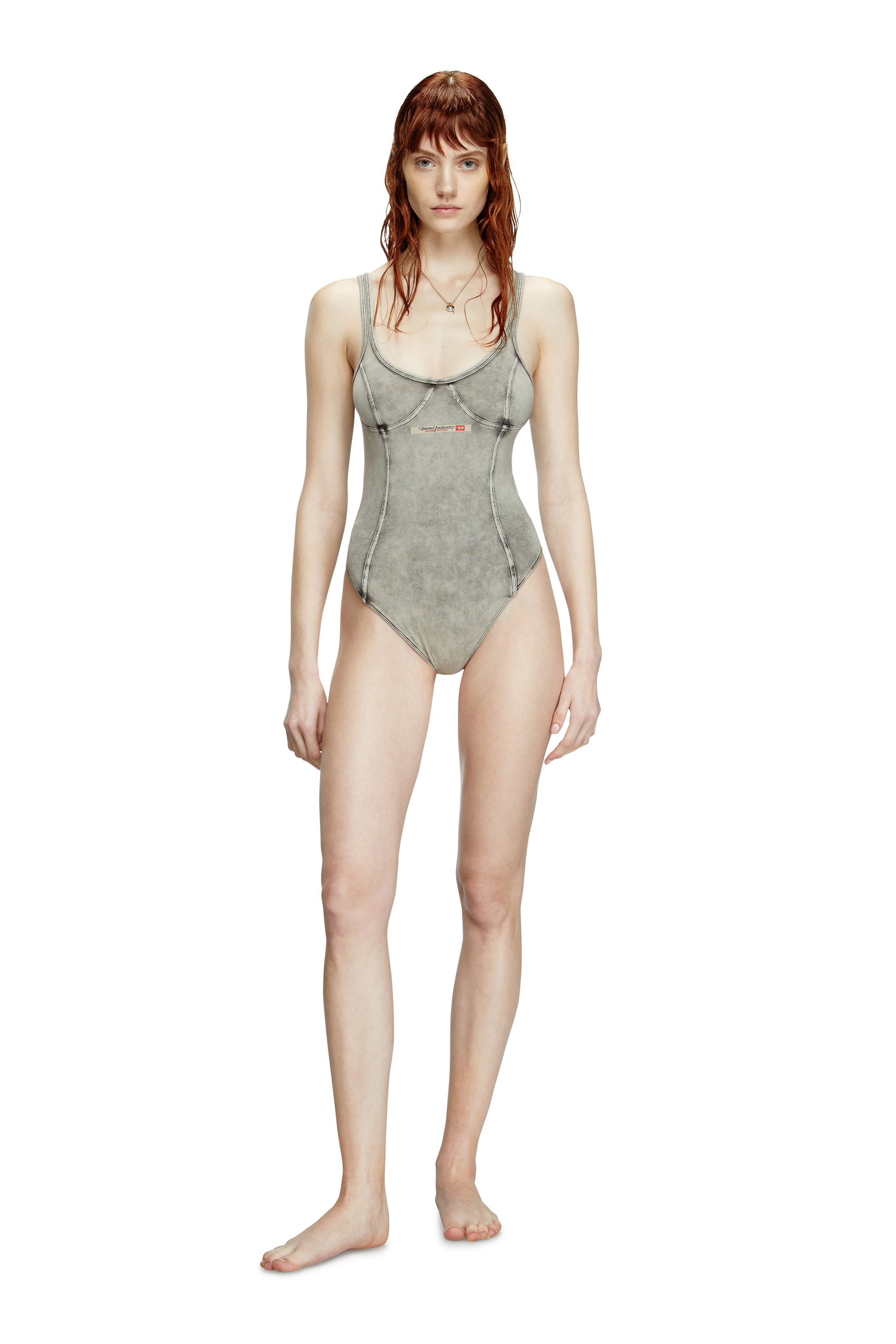 Diesel - CAMI-DNM, Body in jersey effetto denim Donna in Grigio - 2