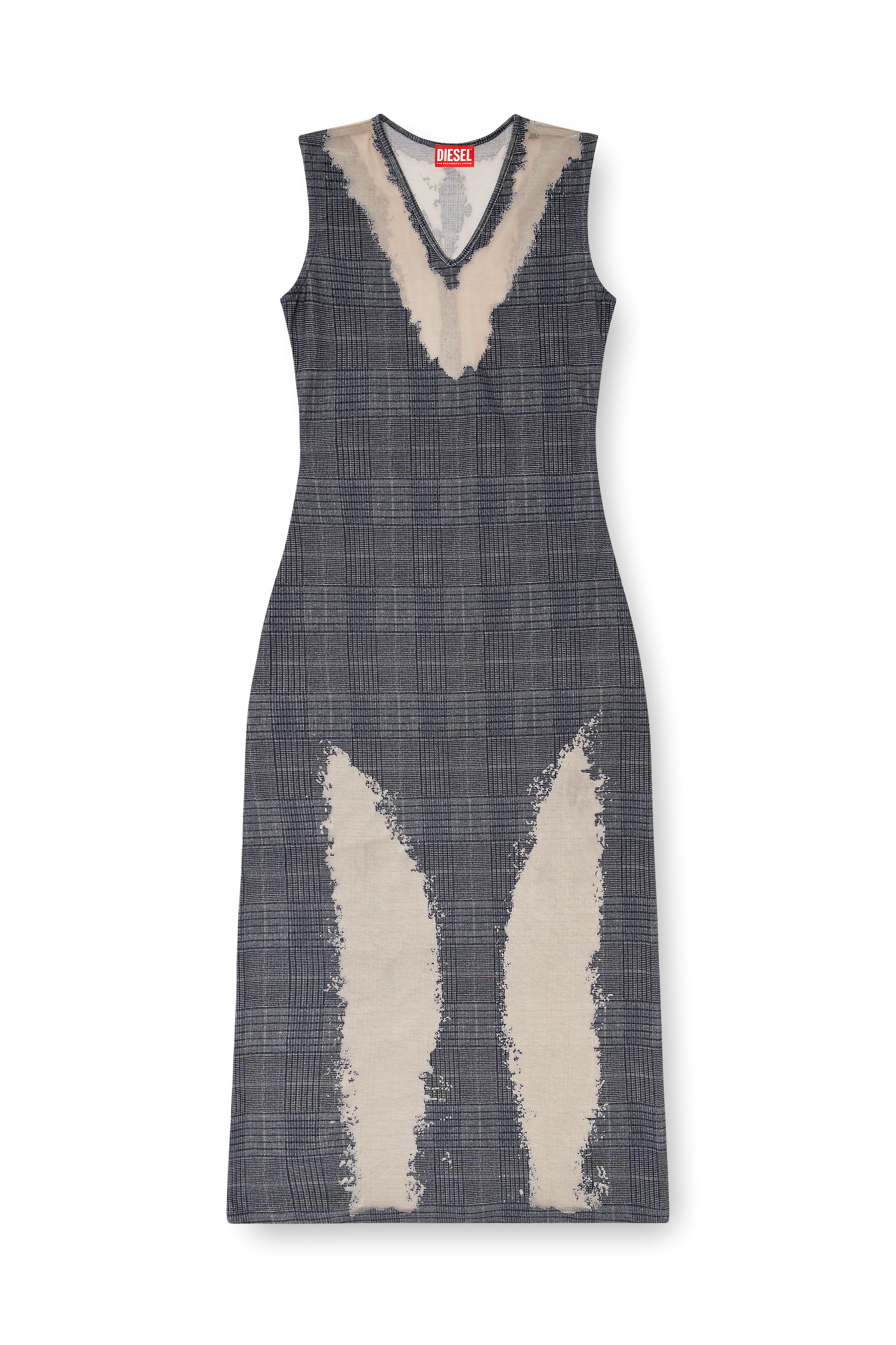 Diesel - D-MYLIANE, Robe à carreaux avec effet taches de sueur dévoré Femme in Gris - 3