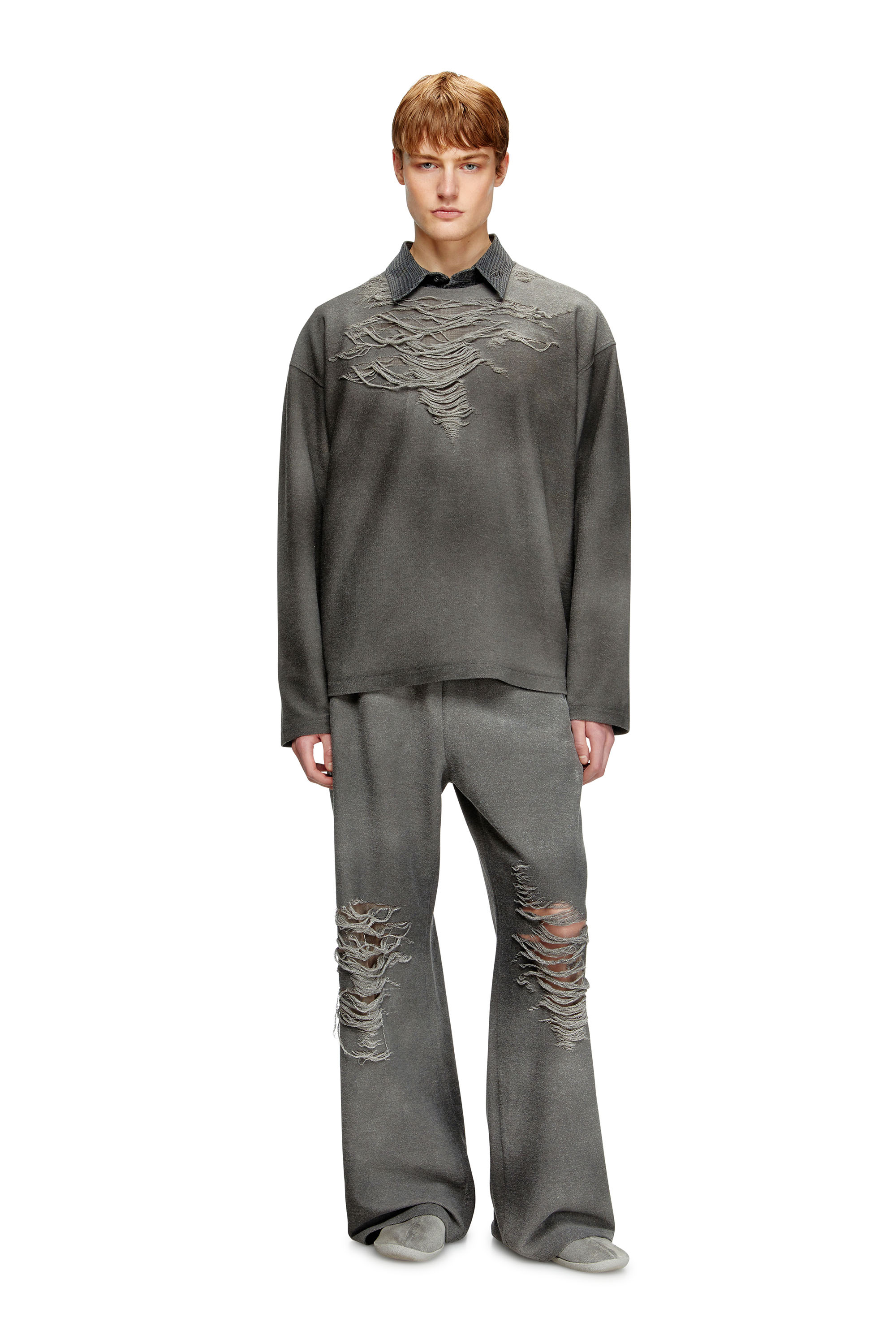 Diesel - S-RUBEN, Felpa effetto distressed Uomo in Grigio - 2