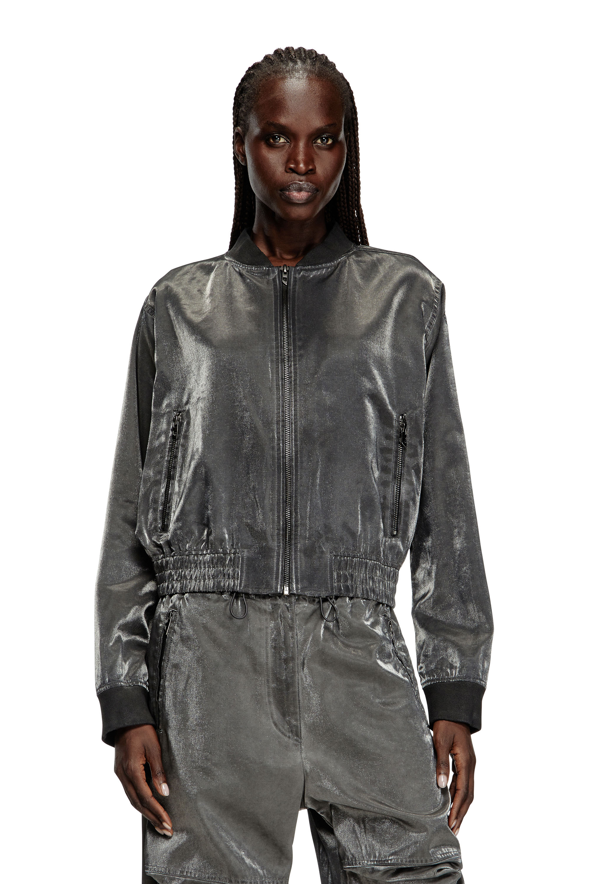 Diesel - G-HOST, Damen Bomberjacke aus Satin in Dunkelgrau - 1