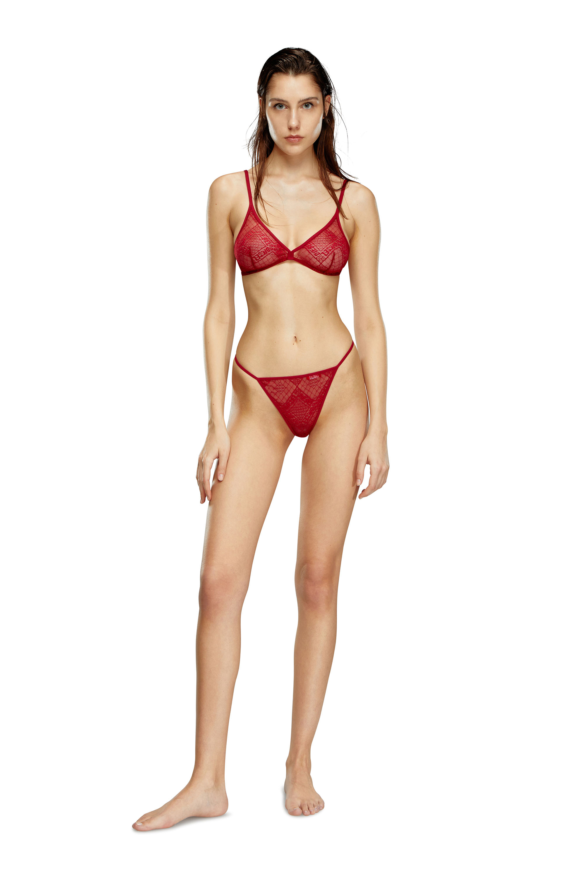 Diesel - UFST-D-STRING, Donna Perizoma in pizzo stretch con logo in Rosso - Image 1