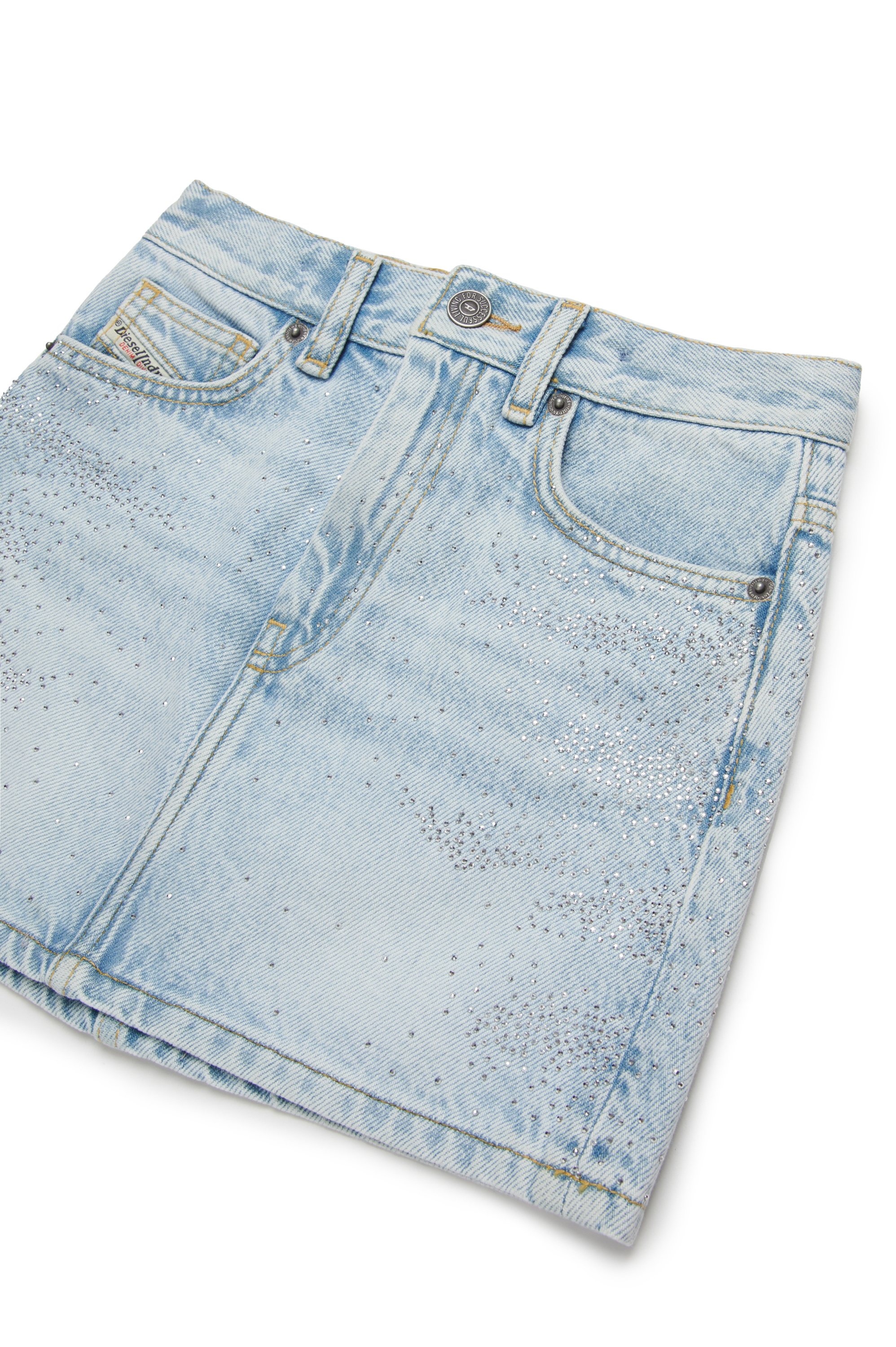 Diesel - GIANNA, Jupe courte en denim avec micro-pierres Femme in Bleu - 3