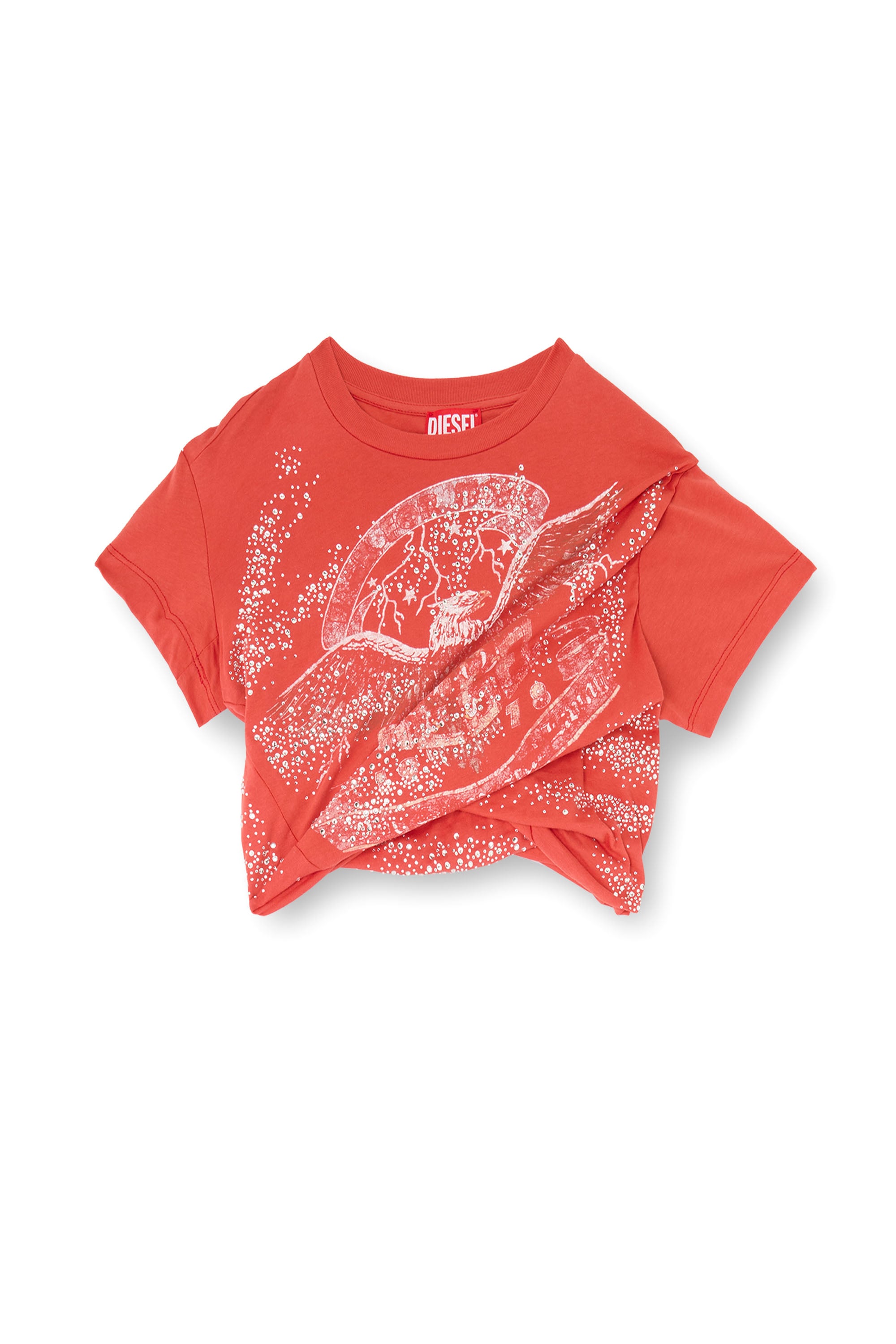 Diesel - T-WINCY, Damen Gerafftes T-Shirt aus doppellagigem Jersey in Rot - 4