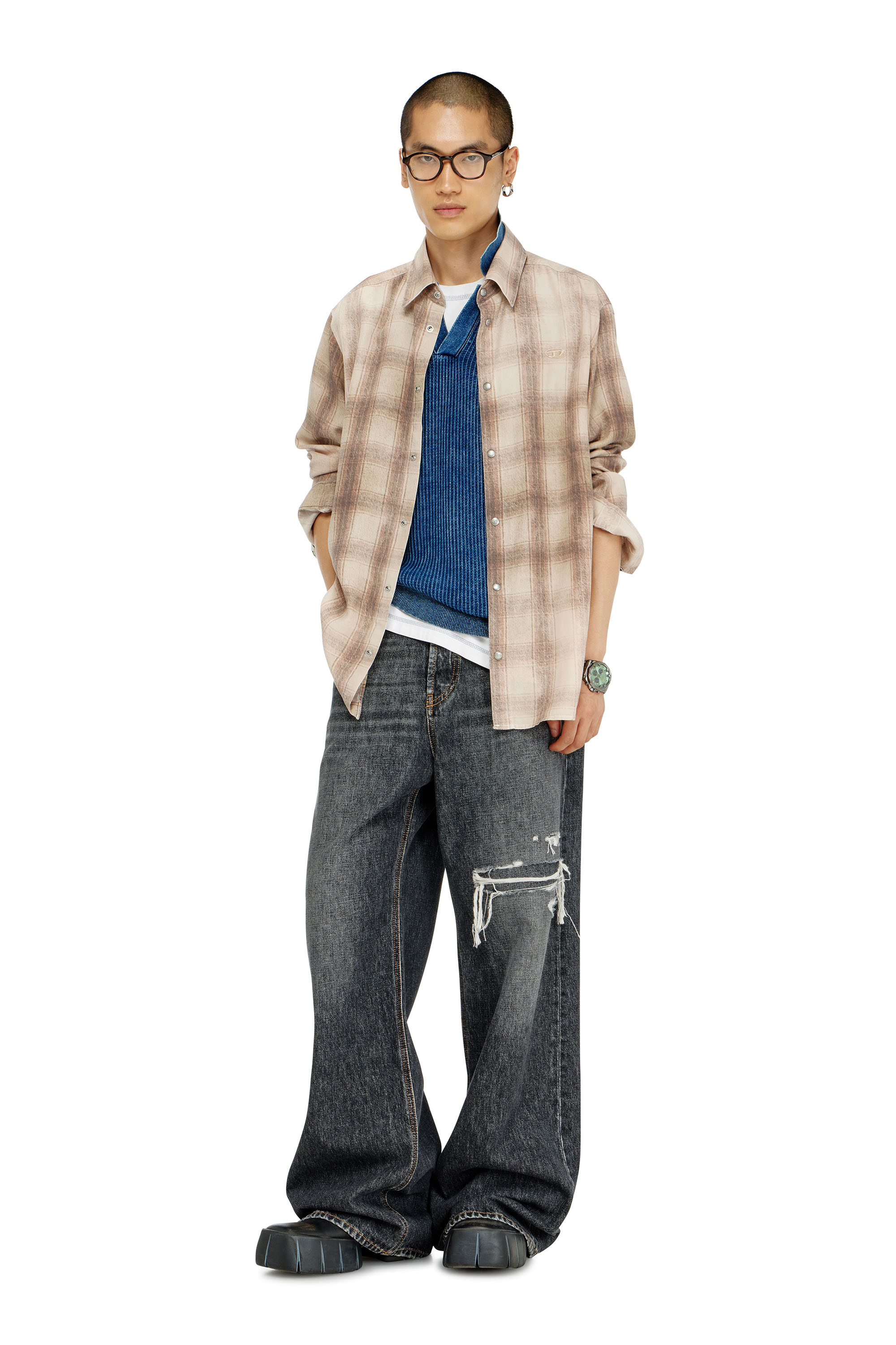 Diesel - S-SIMPLY-JMCM, Chemise &agrave; carreaux en tissu fluide Homme in Marron - 2