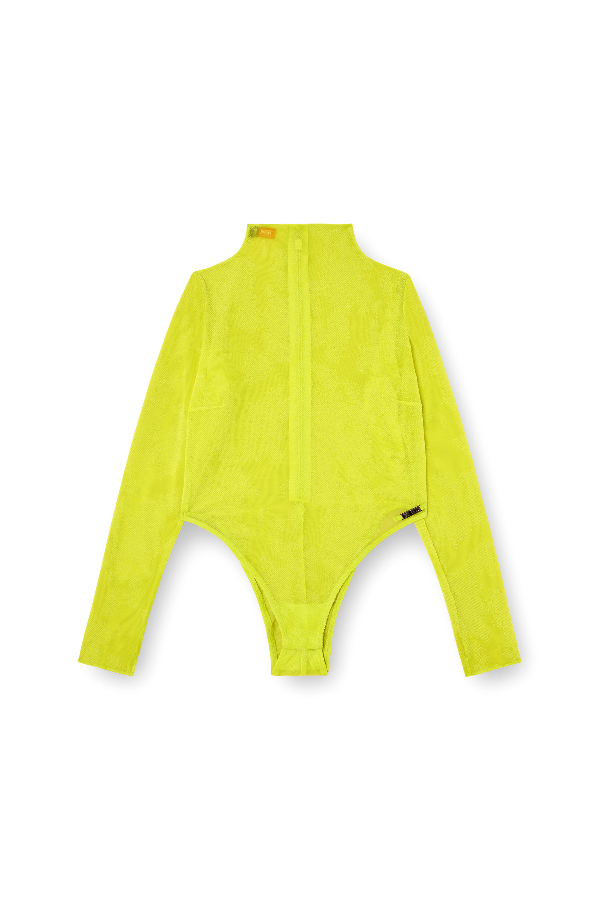 Diesel - LONG-SLEEVE-BODYSUIT, Damen Rollkragen-Bodysuit aus beflocktem Mesh in Neongrün - 4