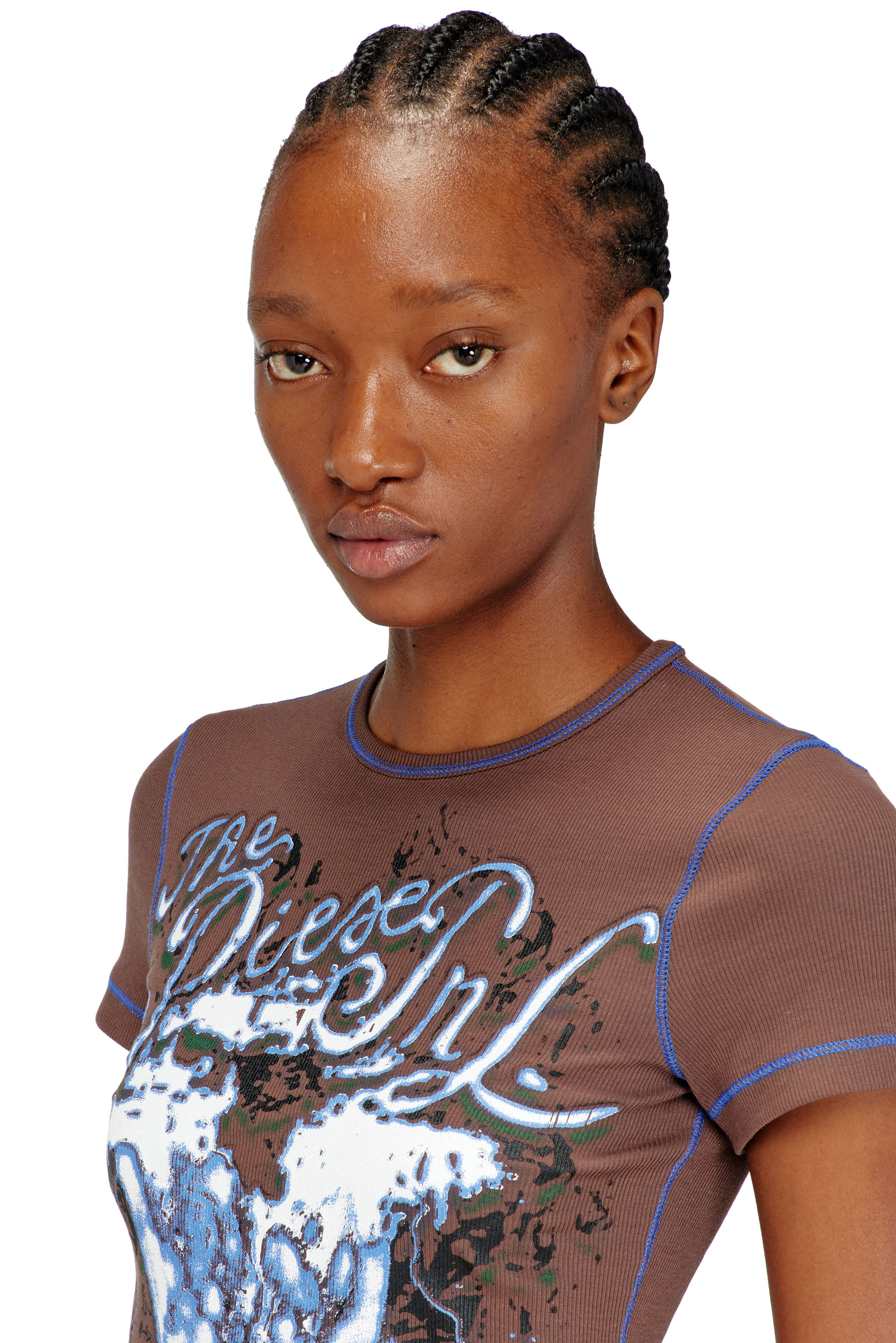 Diesel - T-BRENDA, Damen Animal-Print-Top aus geripptem Stretch-Jersey in Braun - 5