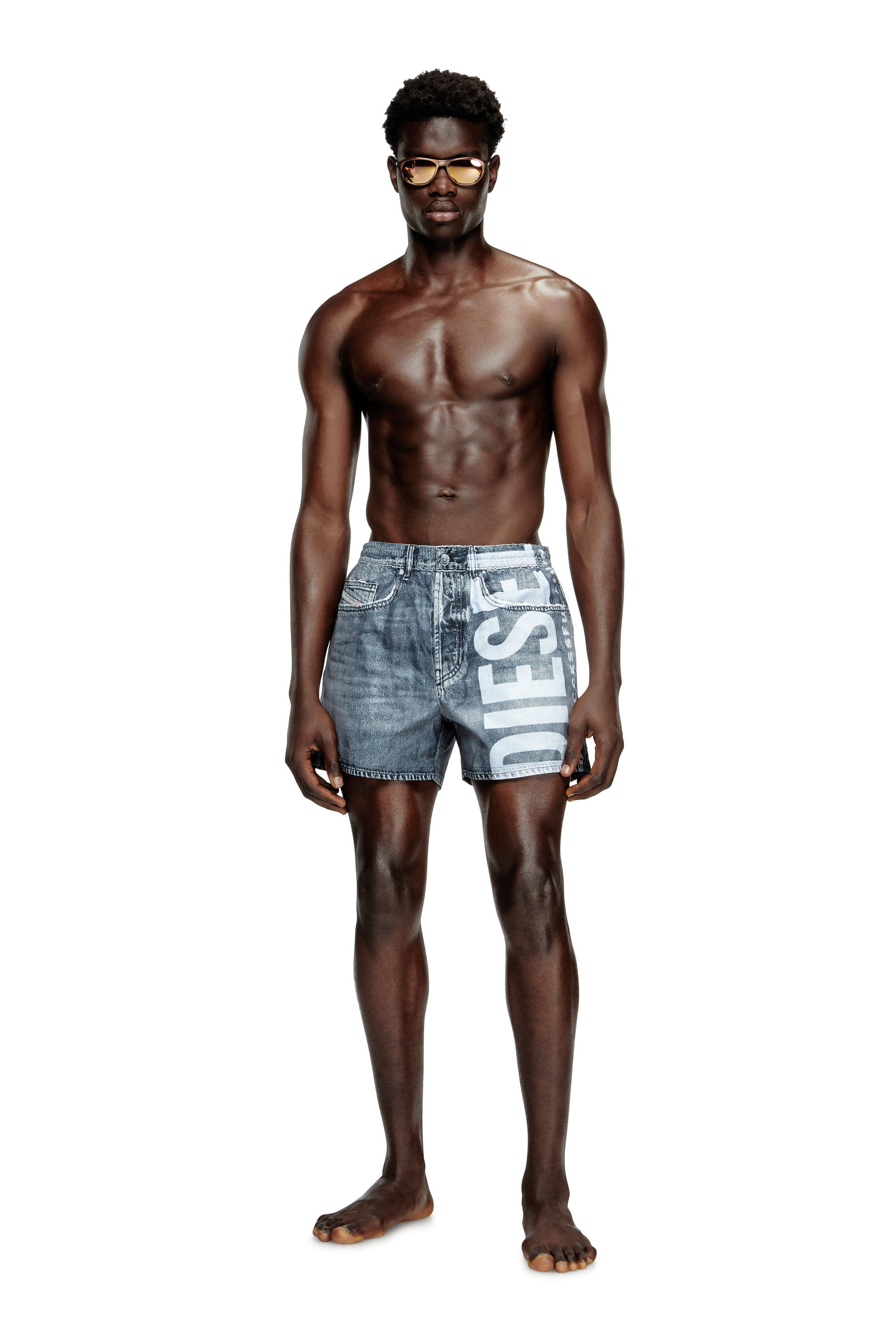 Diesel - KEN-37-DNM, Short de bain mi-long en trompe l'œil-denim Homme in Gris - 2