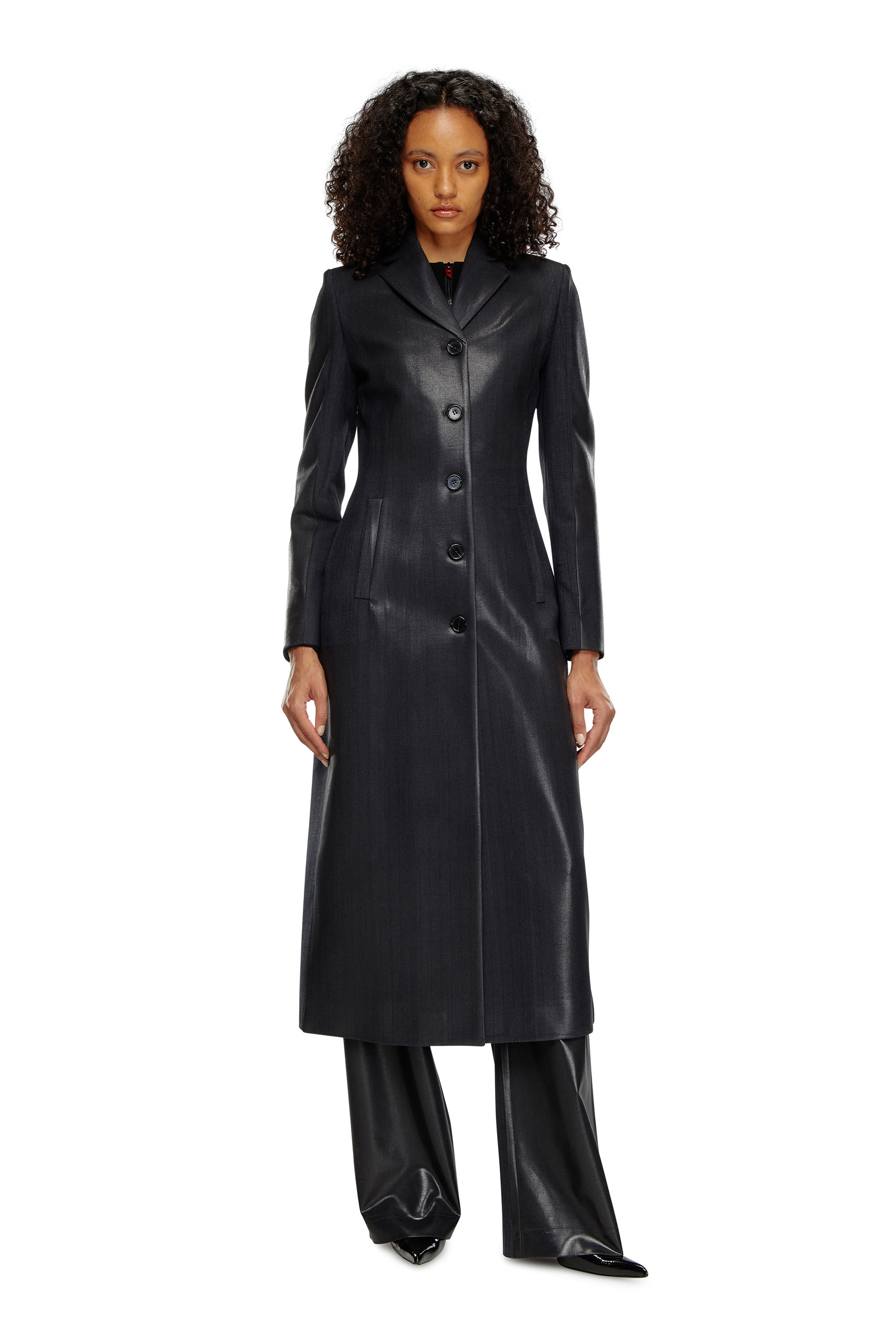 Diesel - G-LAMOUR, Damen Nadelstreifen-Jacke mit beschichteter Vorderseite in Schwarz - Image 1