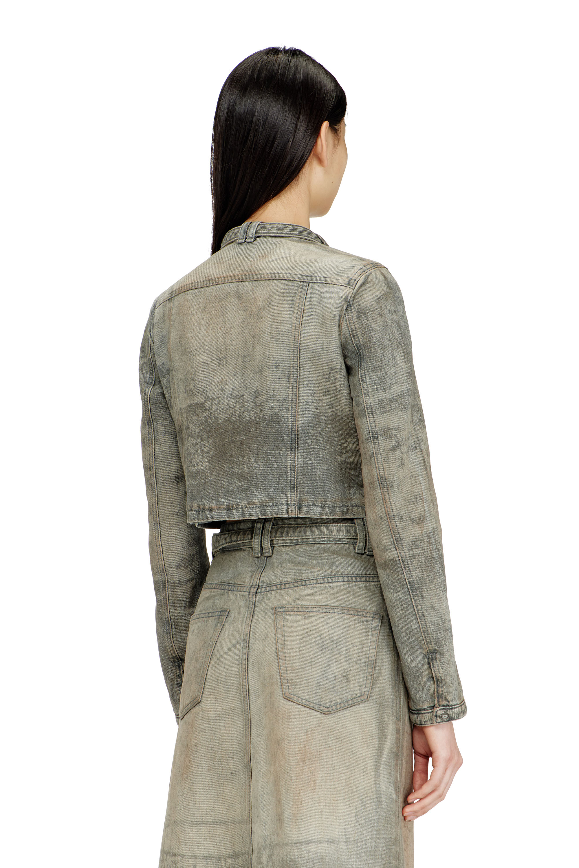 Diesel - DE-SAPHIX-FSI1, Giacca cropped in satin denim di cotone e canapa Donna in Grigio - 4