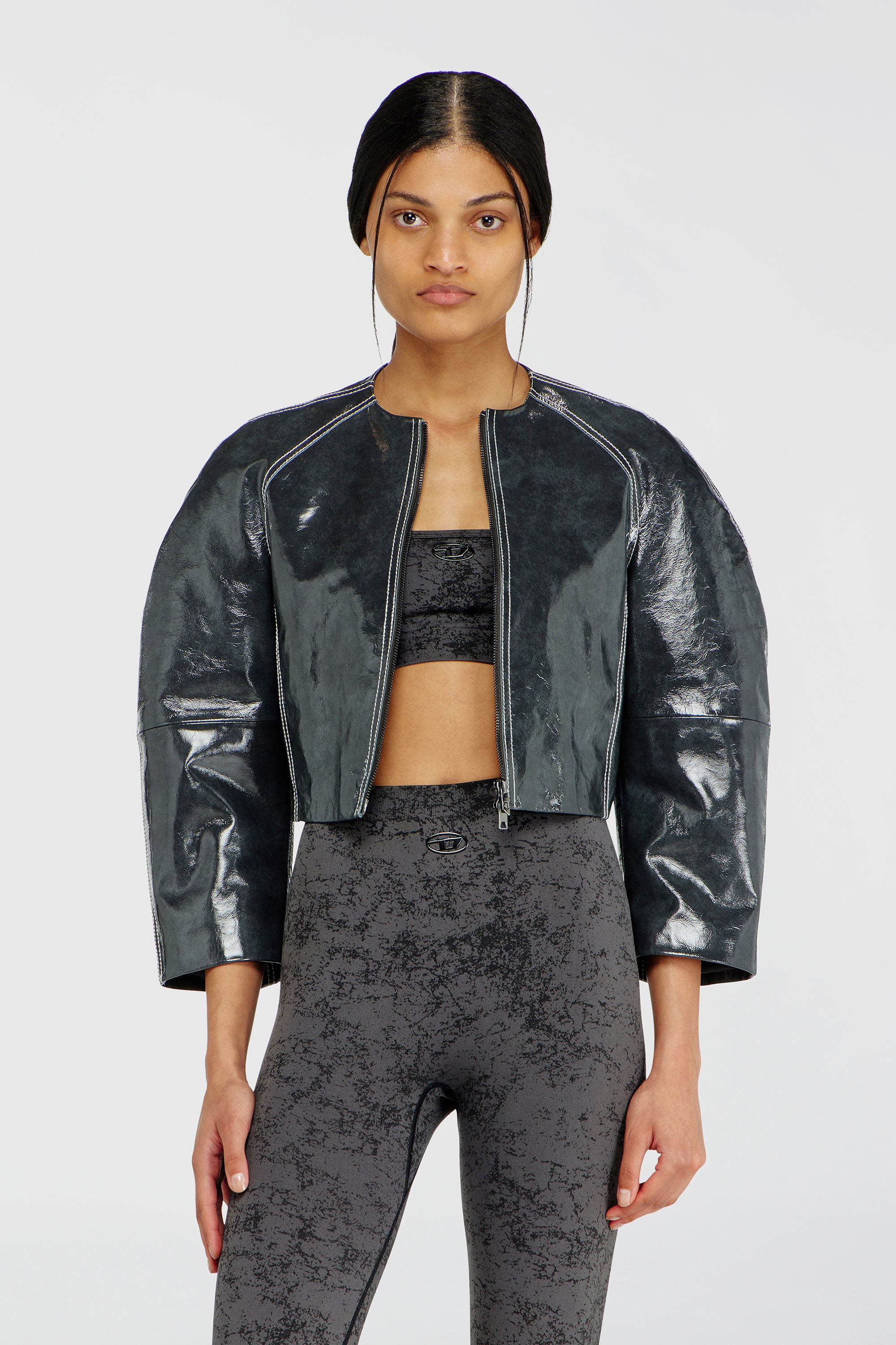 Diesel - HELLA-UTLT, Damen Sport-BH mit Utility-Print in Dunkelgrau - 1