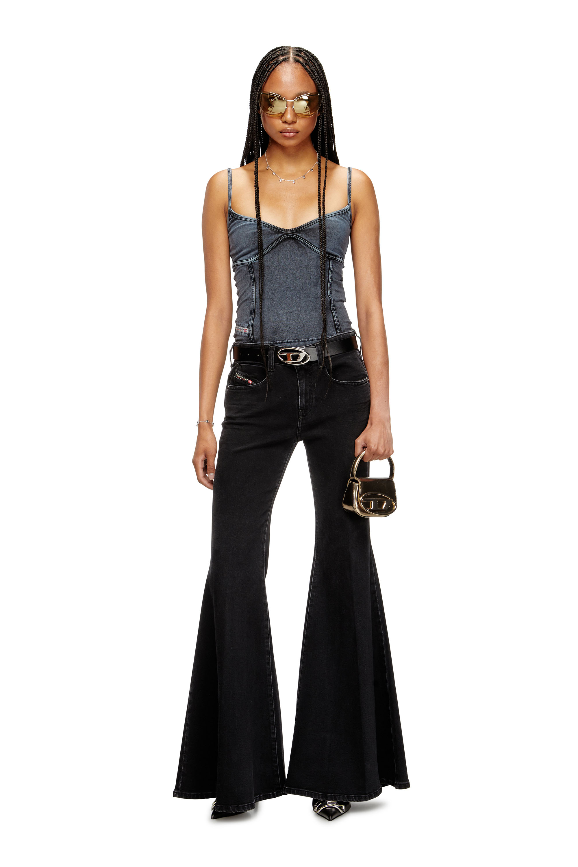 Diesel - Flare Jeans 1970 D-Bleess 09M69 Donna, Nero/Grigio scuro - Image 1