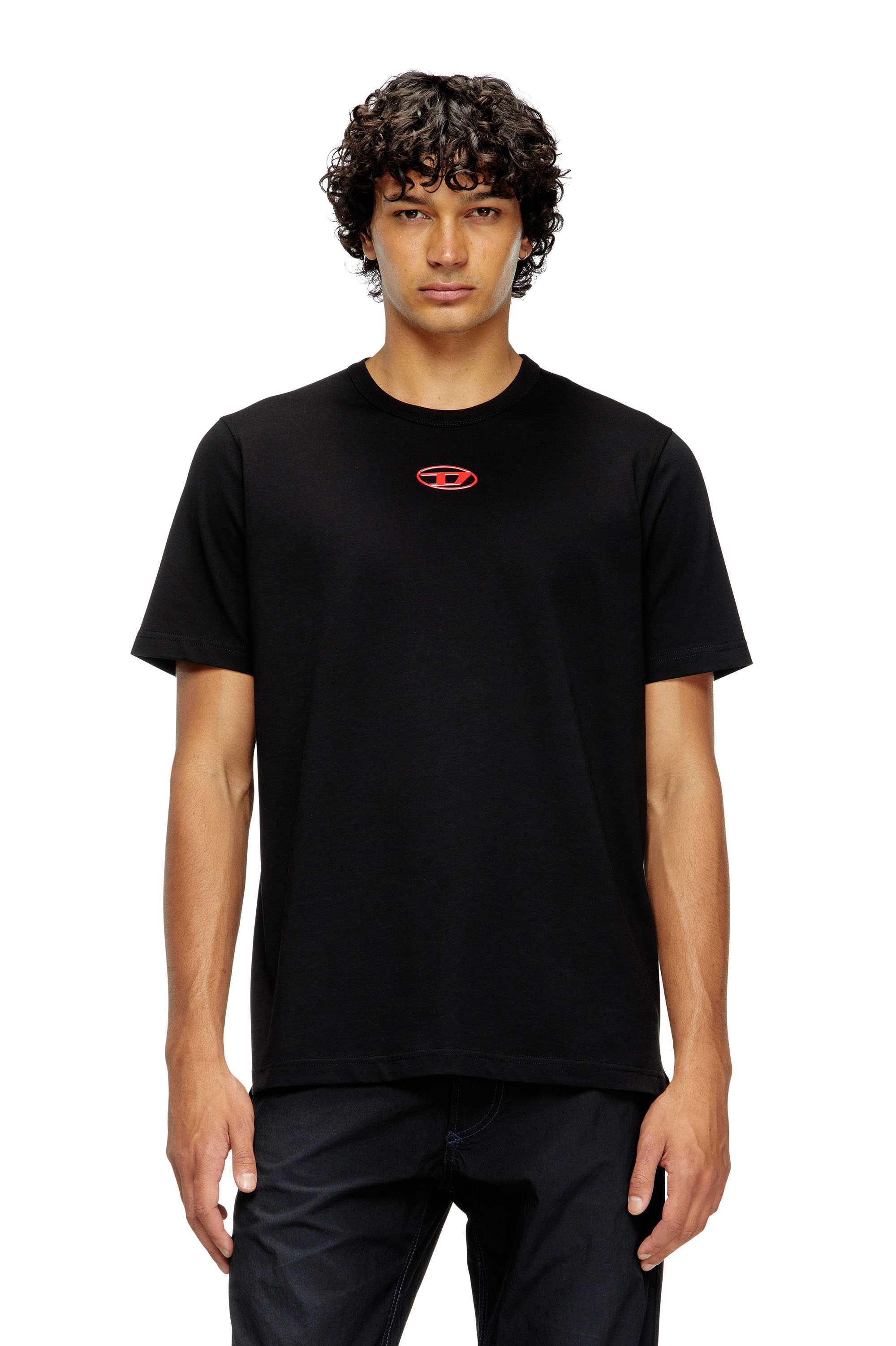 Diesel - T-ADJUST-OD, T-shirt avec logo Oval D métallisé Homme in Noir - 3