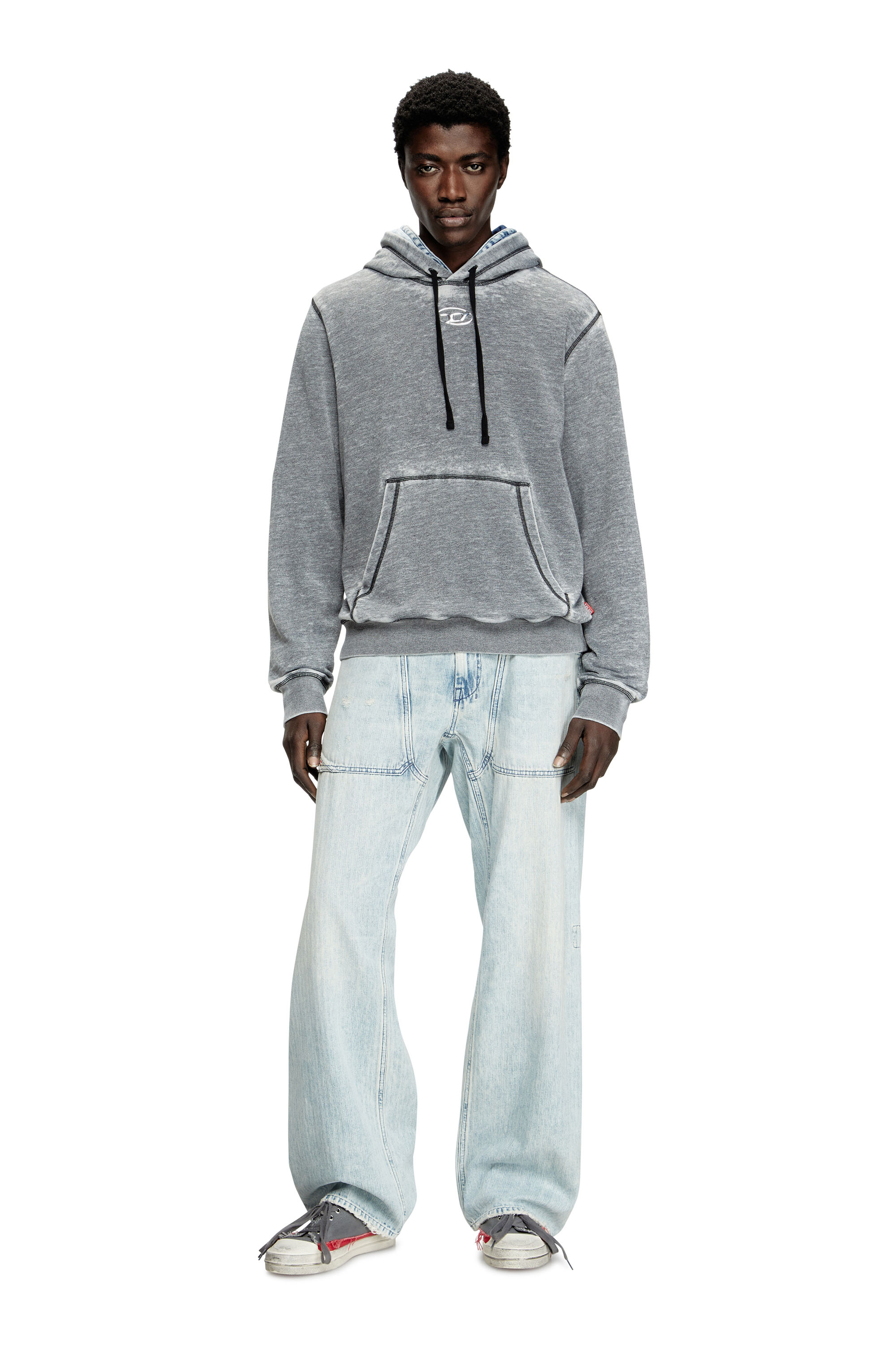 Diesel - S-GINN-HOOD-PAK, Hoodie con burnout e logo effetto cromato Uomo in Grigio - 2