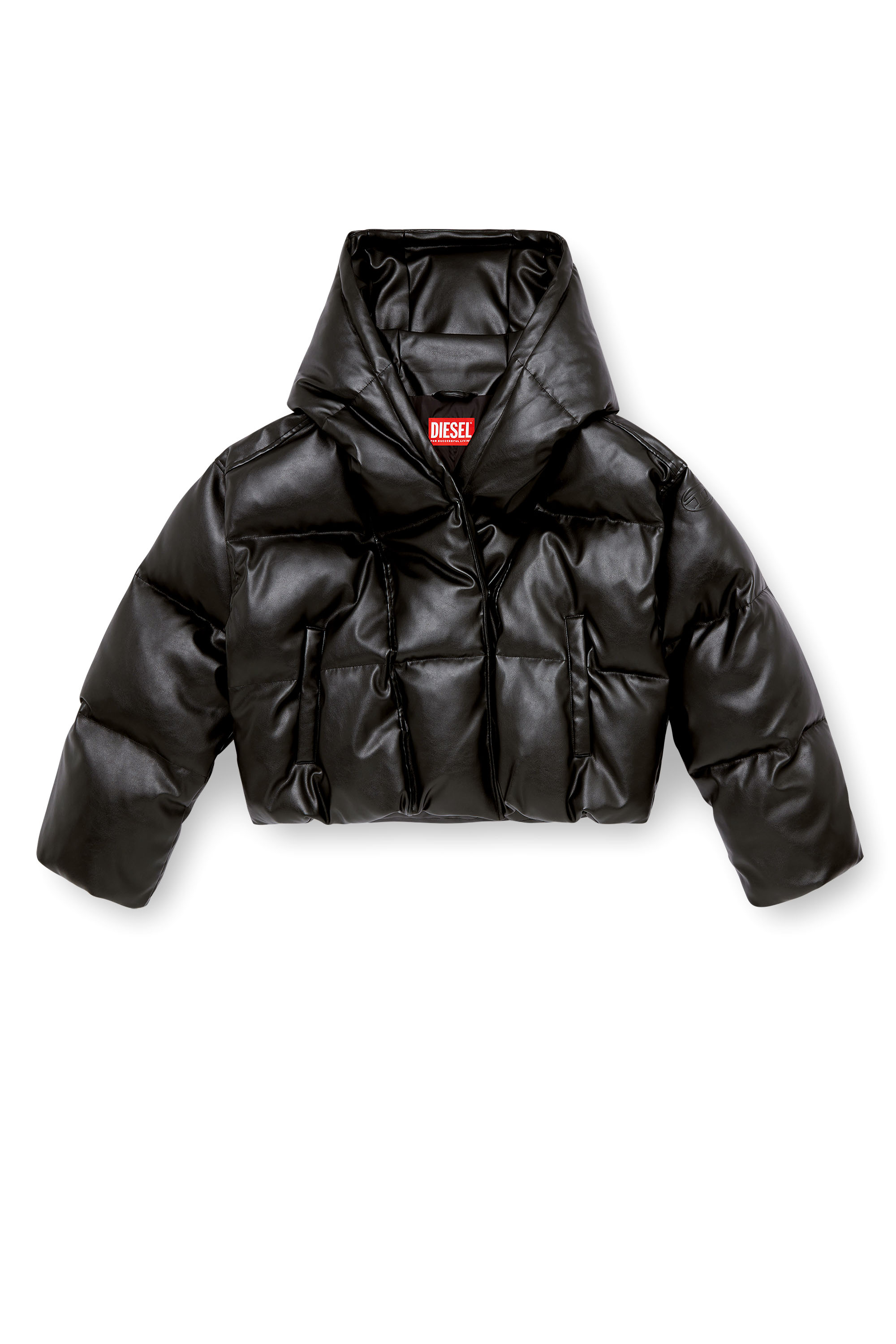 Diesel - W-ILLEY, Veste matelassée à capuche en tissu enduit Femme in Noir - 2