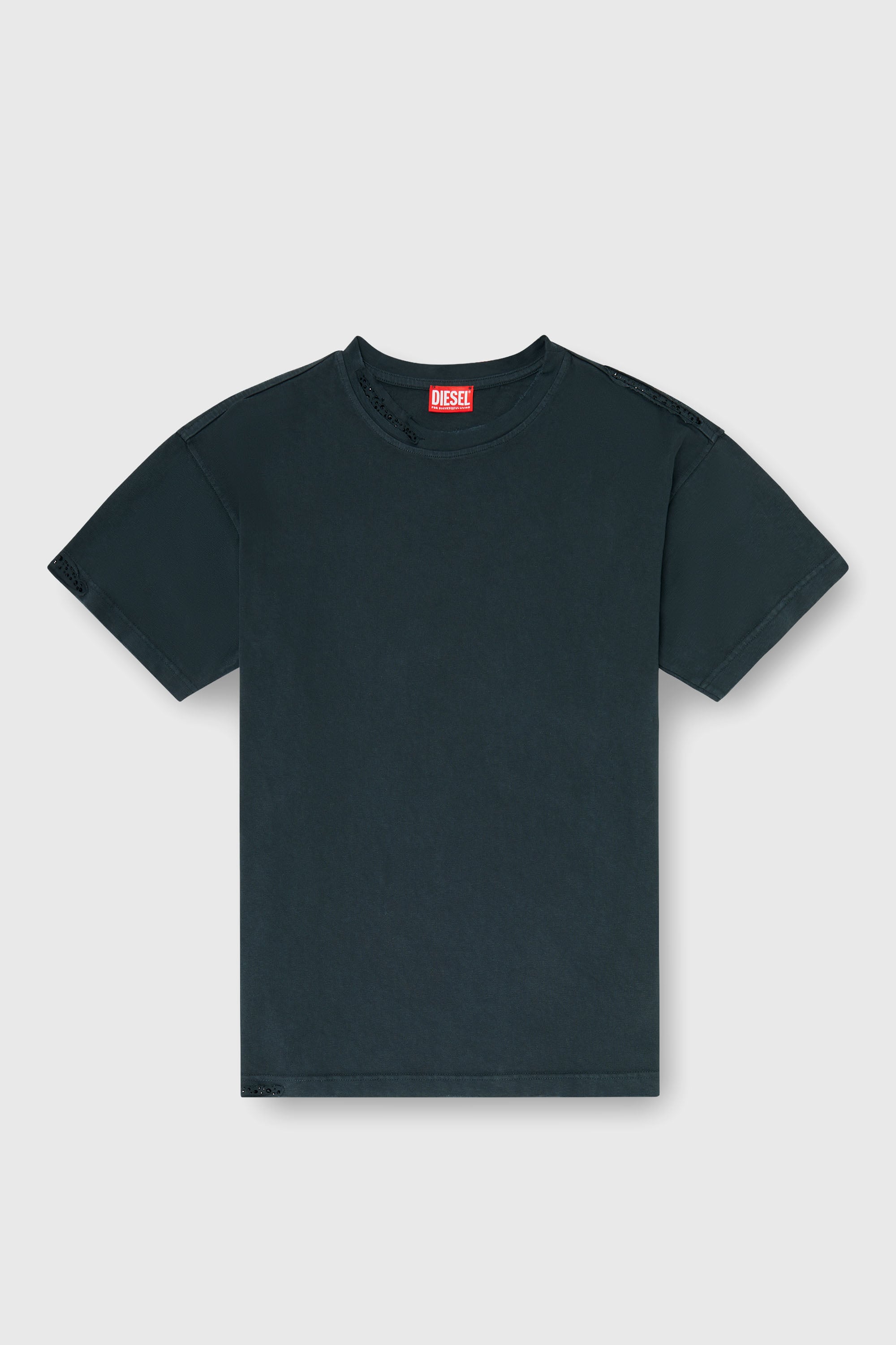 Diesel - T-NORM-CRYSTALS, T-shirt avec bords effiloch&eacute;s et d&eacute;tails en cristal Homme in Noir - 2