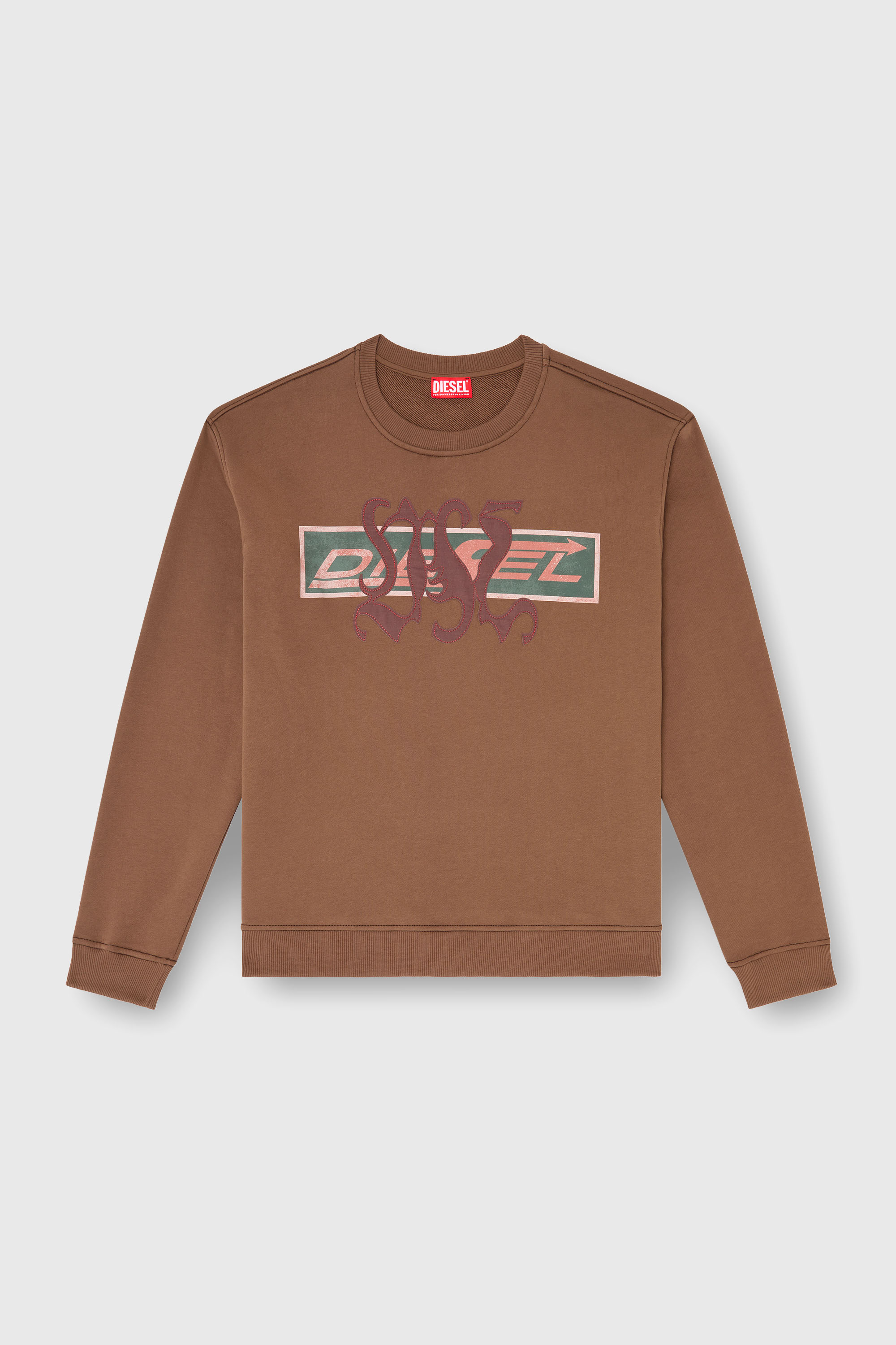 Diesel - S-NORM-AA6, Herren Sweatshirt mit grafischen Prints und patches in Braun - 2