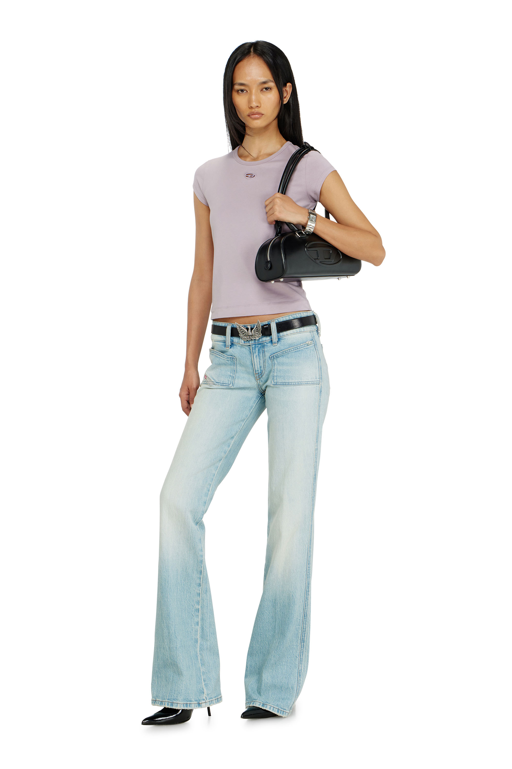 Diesel - T-ANGIE-OD, Damen T-Shirt mit ausgeschnittenem, besticktem Logo in Lila - 2