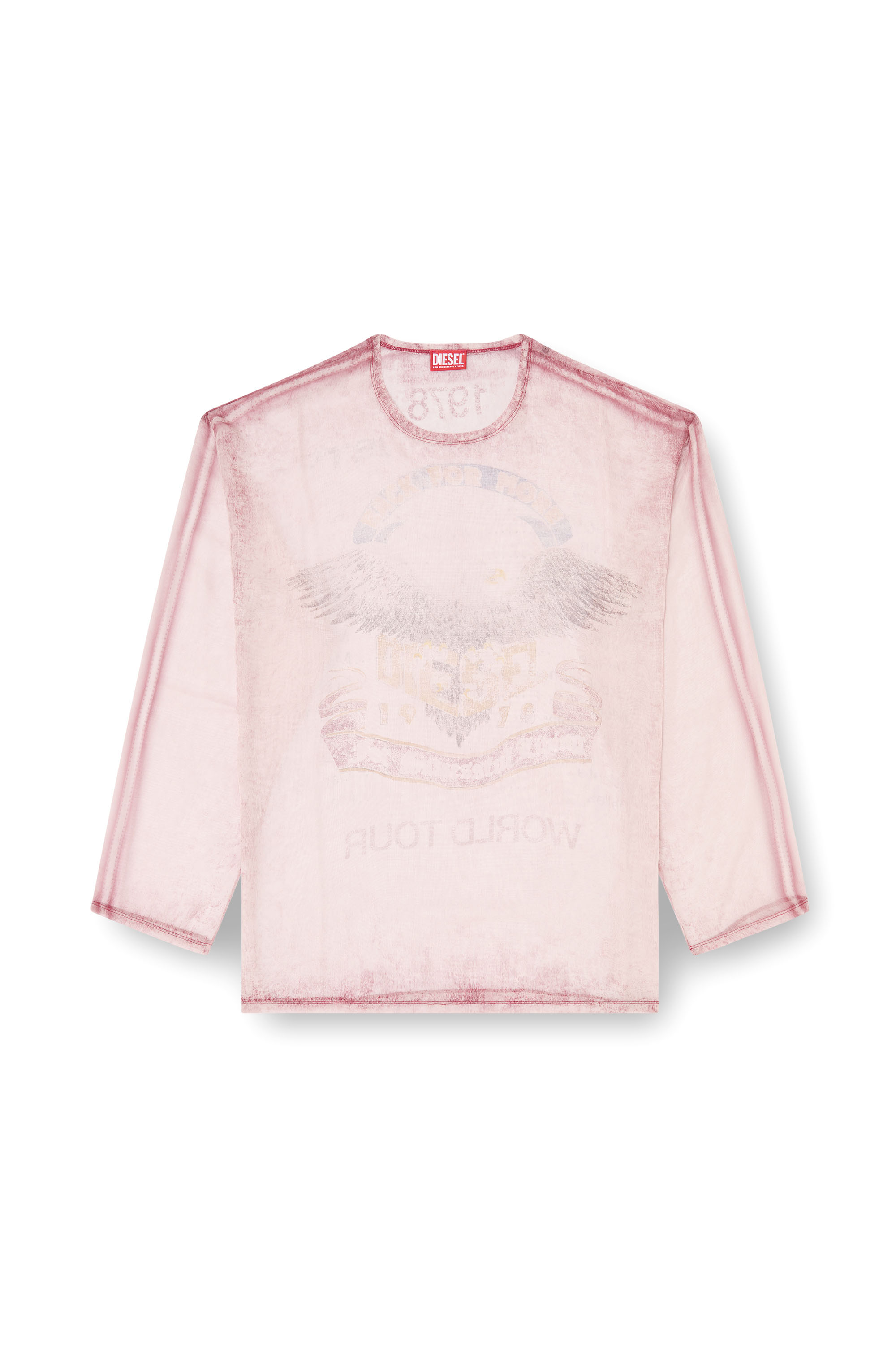 Diesel - T-DOUBLEX-LS, Herren Transparentes Chiffon-Top mit Konzertgrafiken in Rot - 4