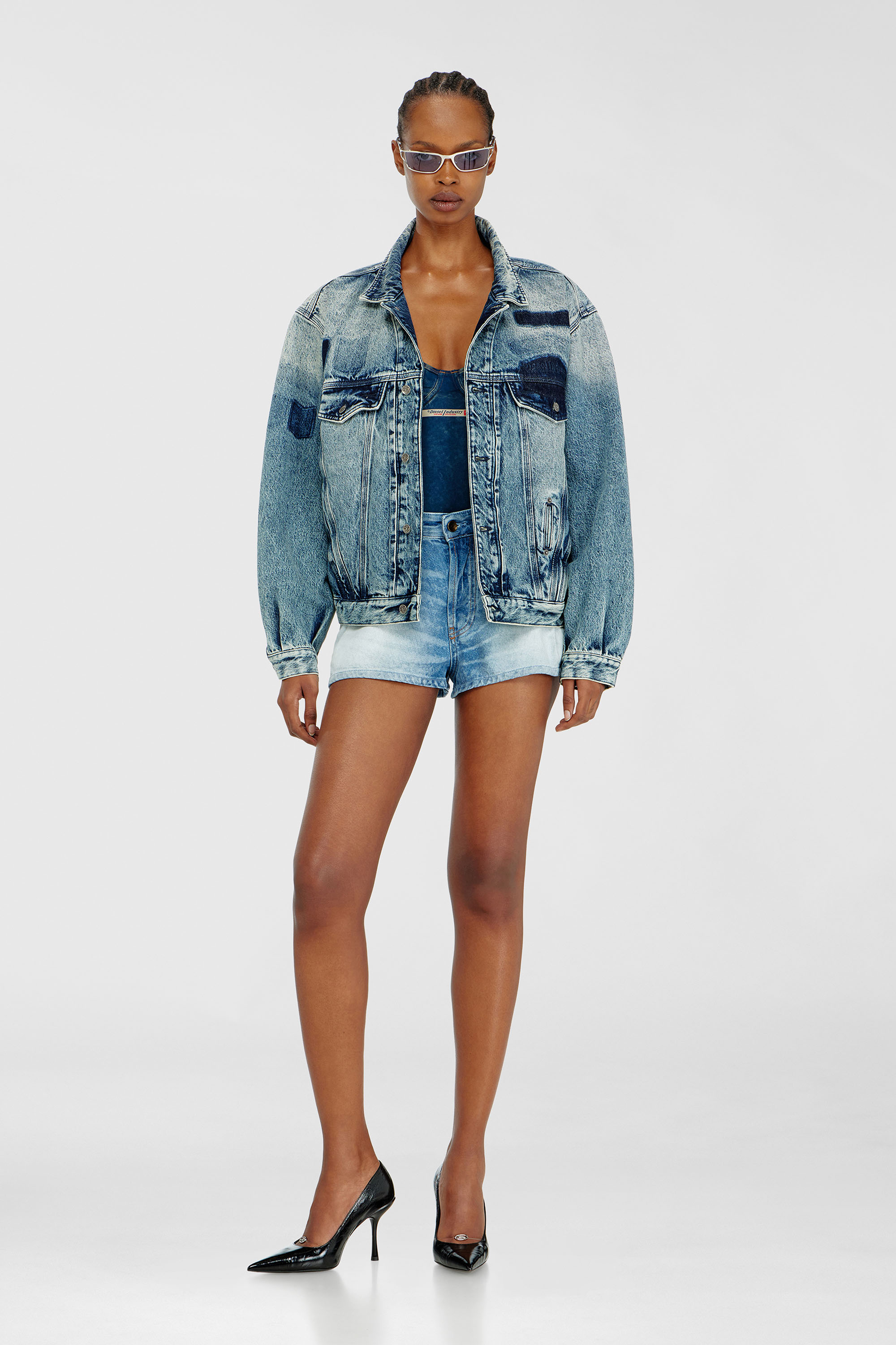 Diesel - D-DENVER-S2, Veste trucker avec effets patch Mixte in Bleu - 2