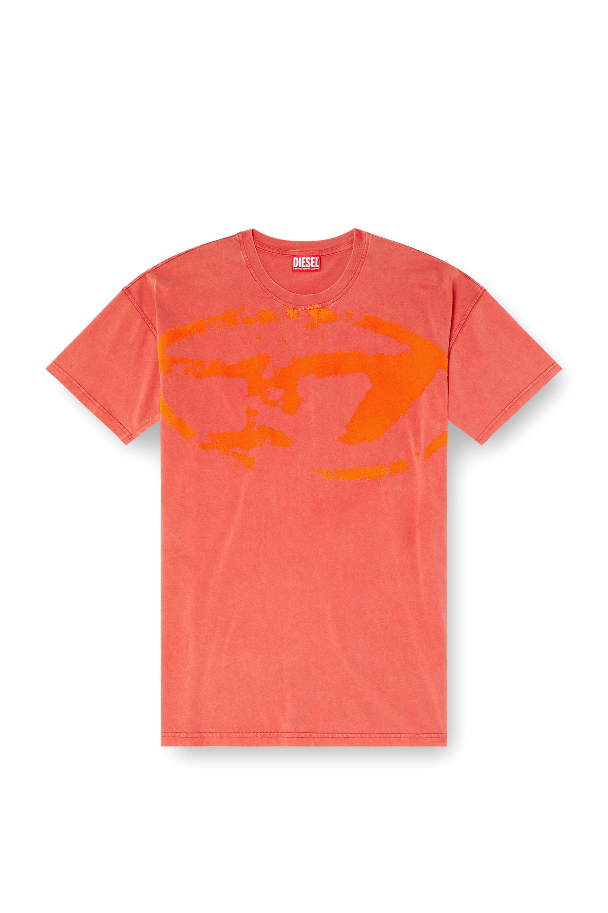 Diesel - T-BOXT-R21, T-shirt délavé à l'acide avec logo floqué Oval D Homme in Rouge - 3