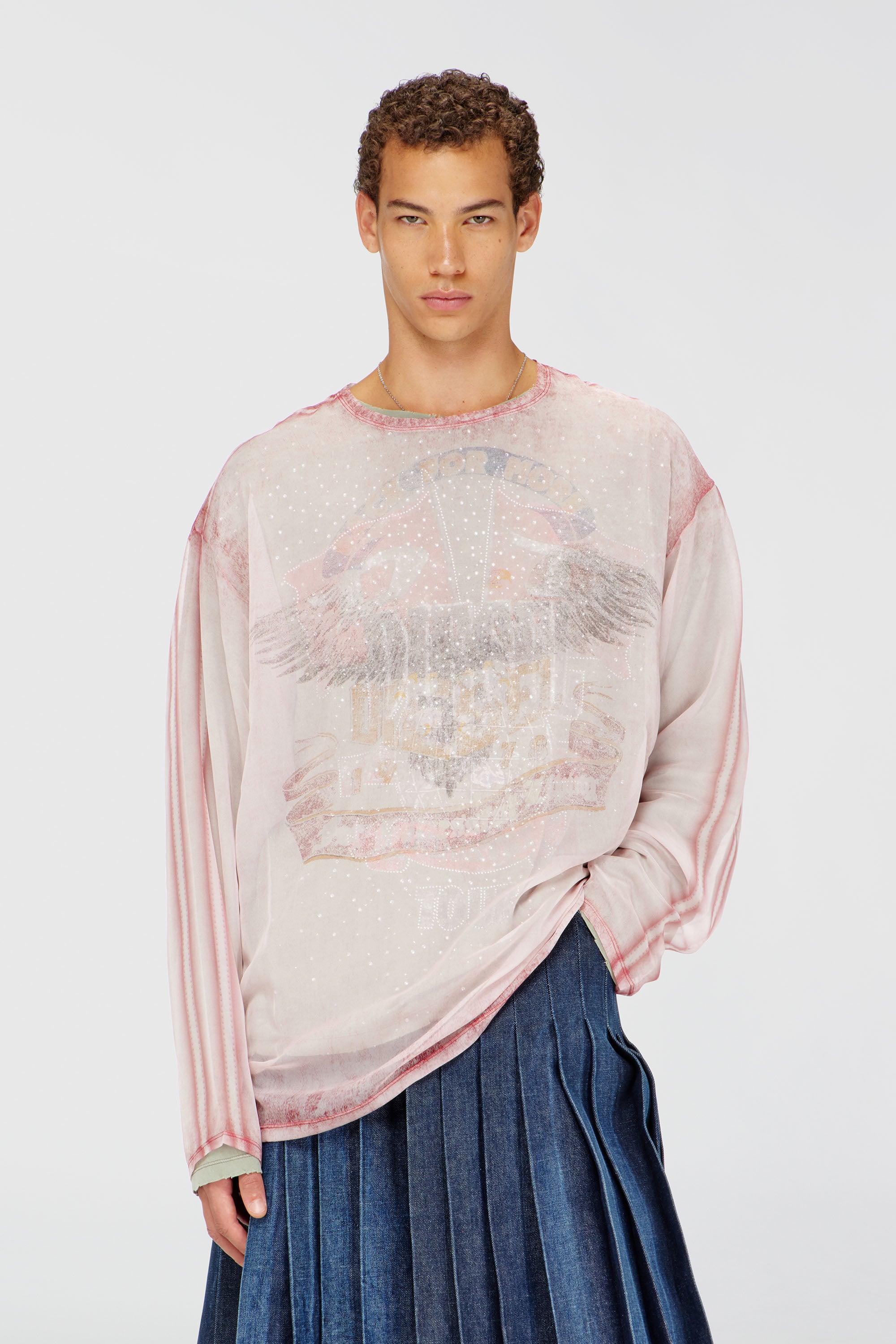 Diesel - T-DOUBLEX-LS, Herren Transparentes Chiffon-Top mit Konzertgrafiken in Gesichtspuder - 1