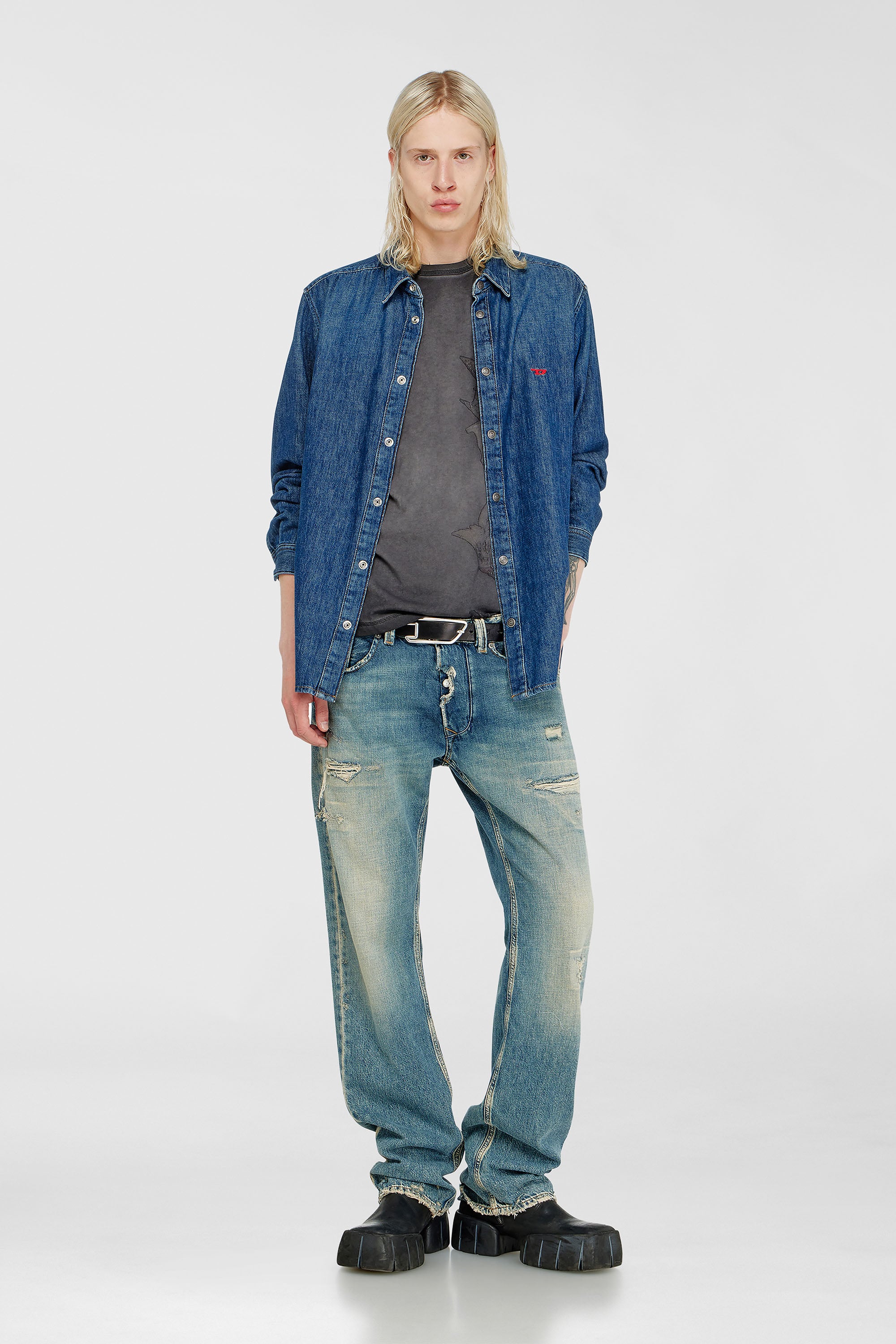 Diesel - T-RAWBISCO, Top smanicato con grafiche in rilievo Uomo in Grigio - 2