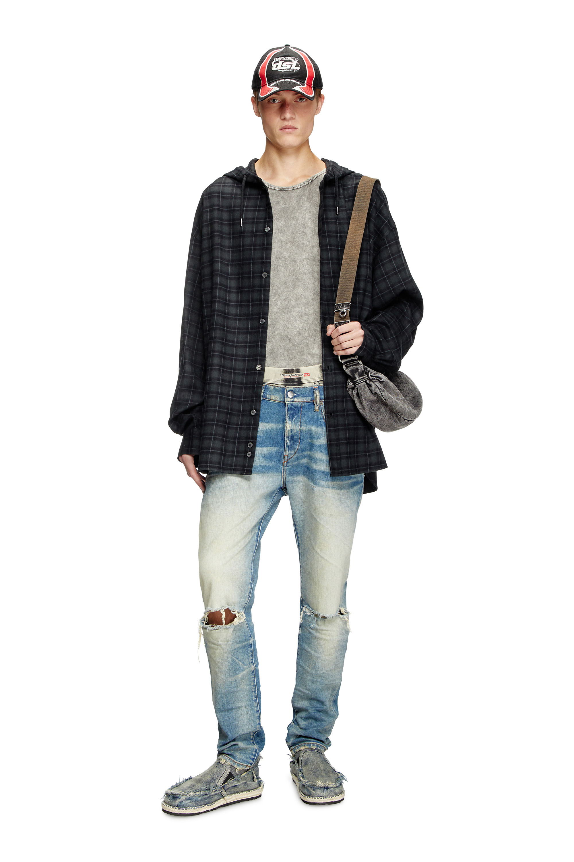 Diesel - S-DEWNY-HOOD-B, Man's Hooded shirt in check flannel in null - 2