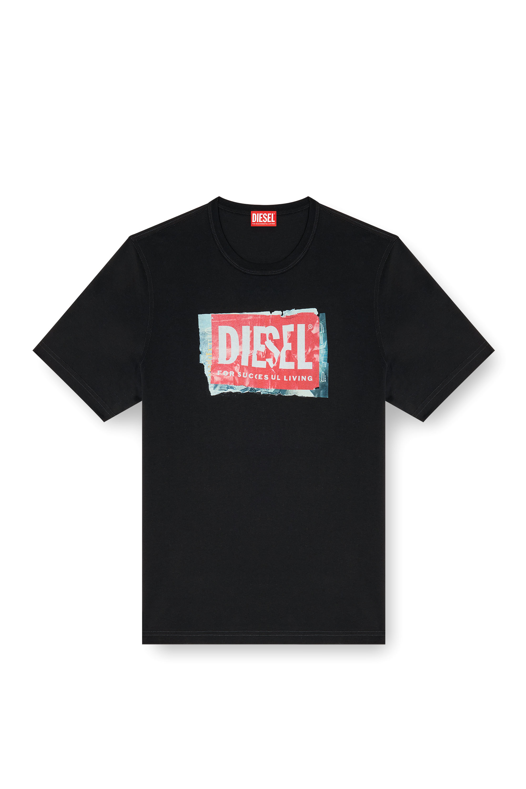 Diesel - T-ADJUST-Q6, T-shirt avec logo effet froiss&eacute; Homme in Noir - 3