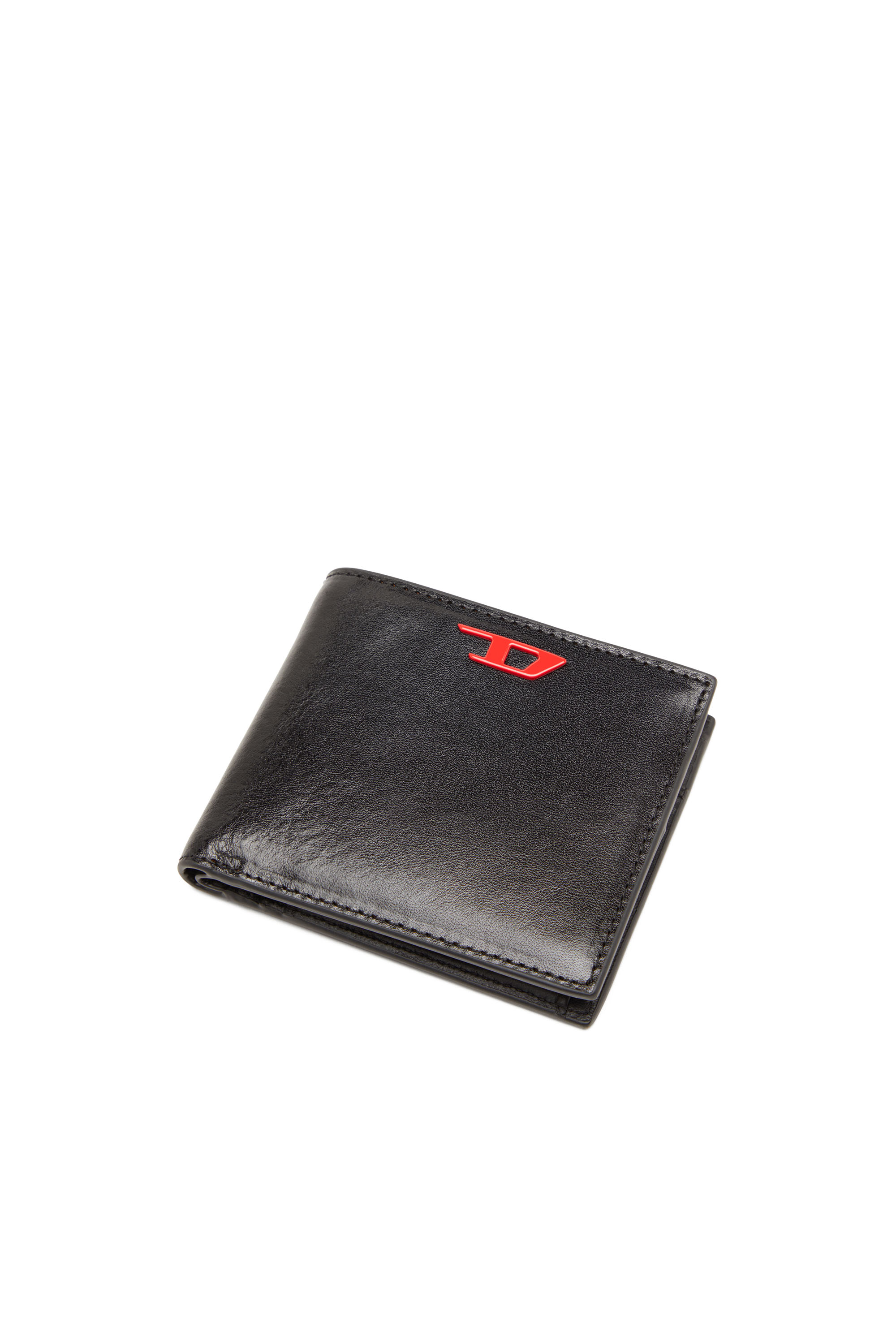 Diesel - RAVE BI-FOLD COIN S, Herren Faltportemonnaie aus Leder mit roter Logo-Plakette in Schwarz - Image 4