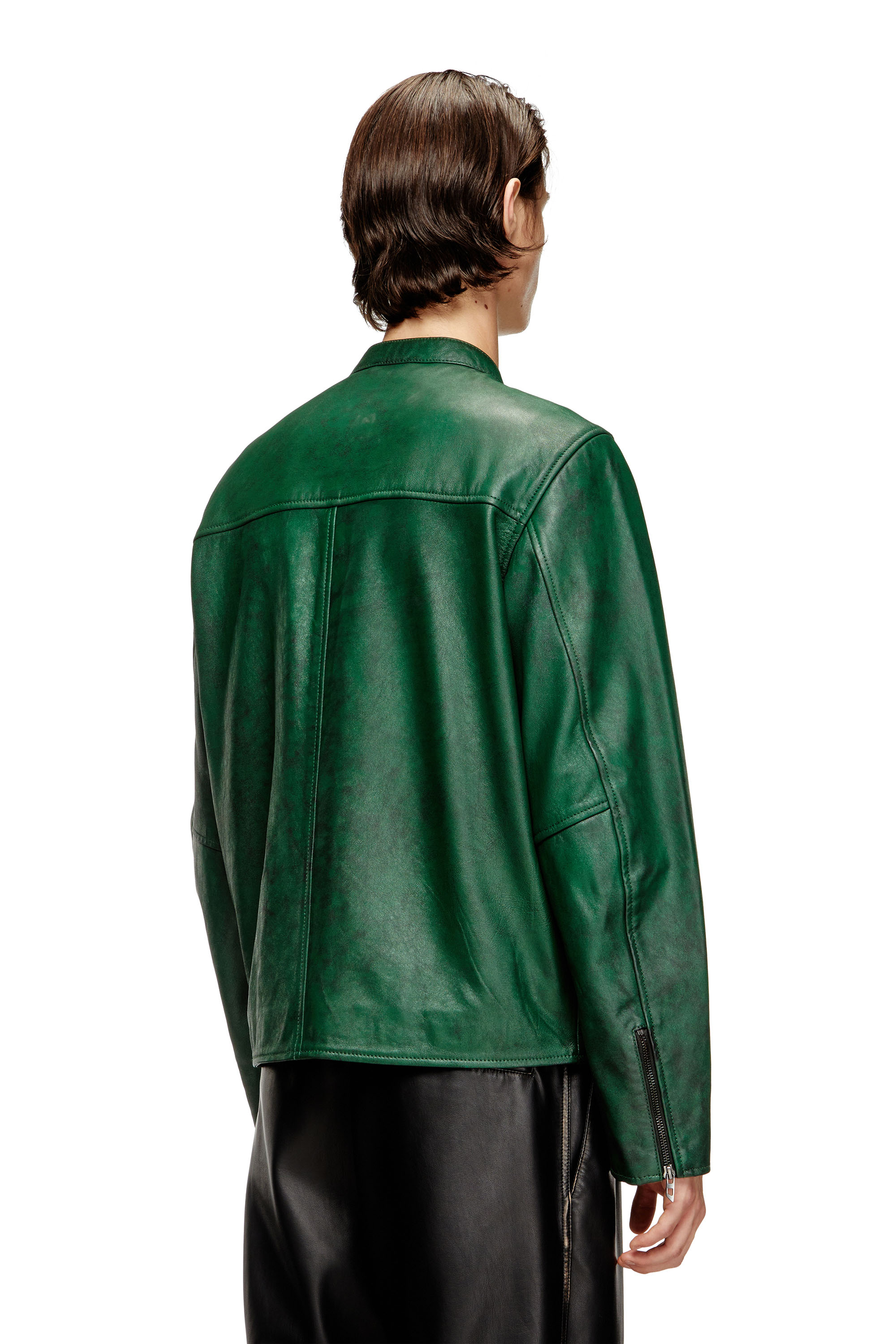 Diesel - L-EVERT-A, Giacca biker in pelle trattata con logo Uomo in Verde - 4
