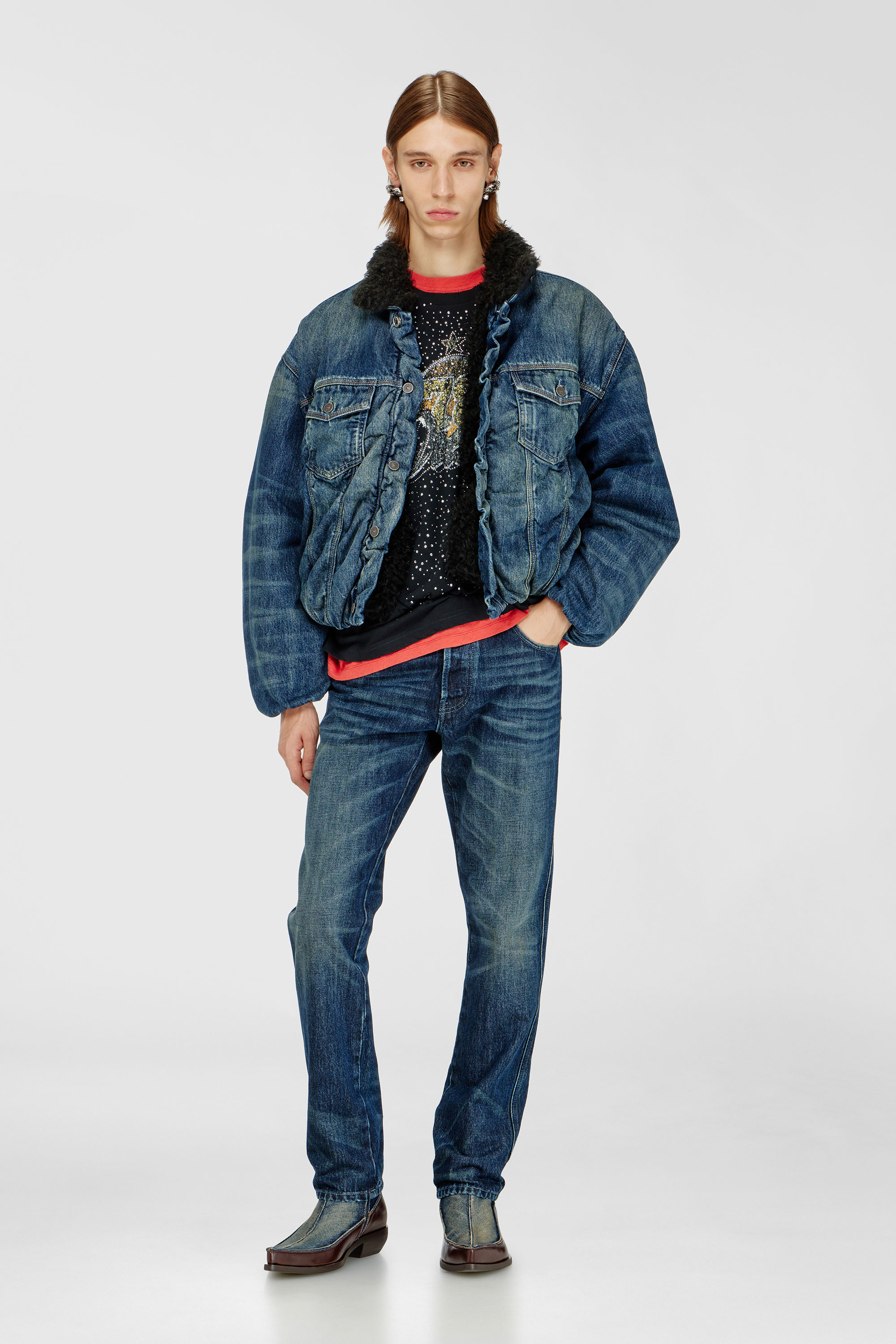 Diesel - D-FRIDO-30-TR, Man's D-Frido-Western ankle boots in leather and denim in Blue - 3