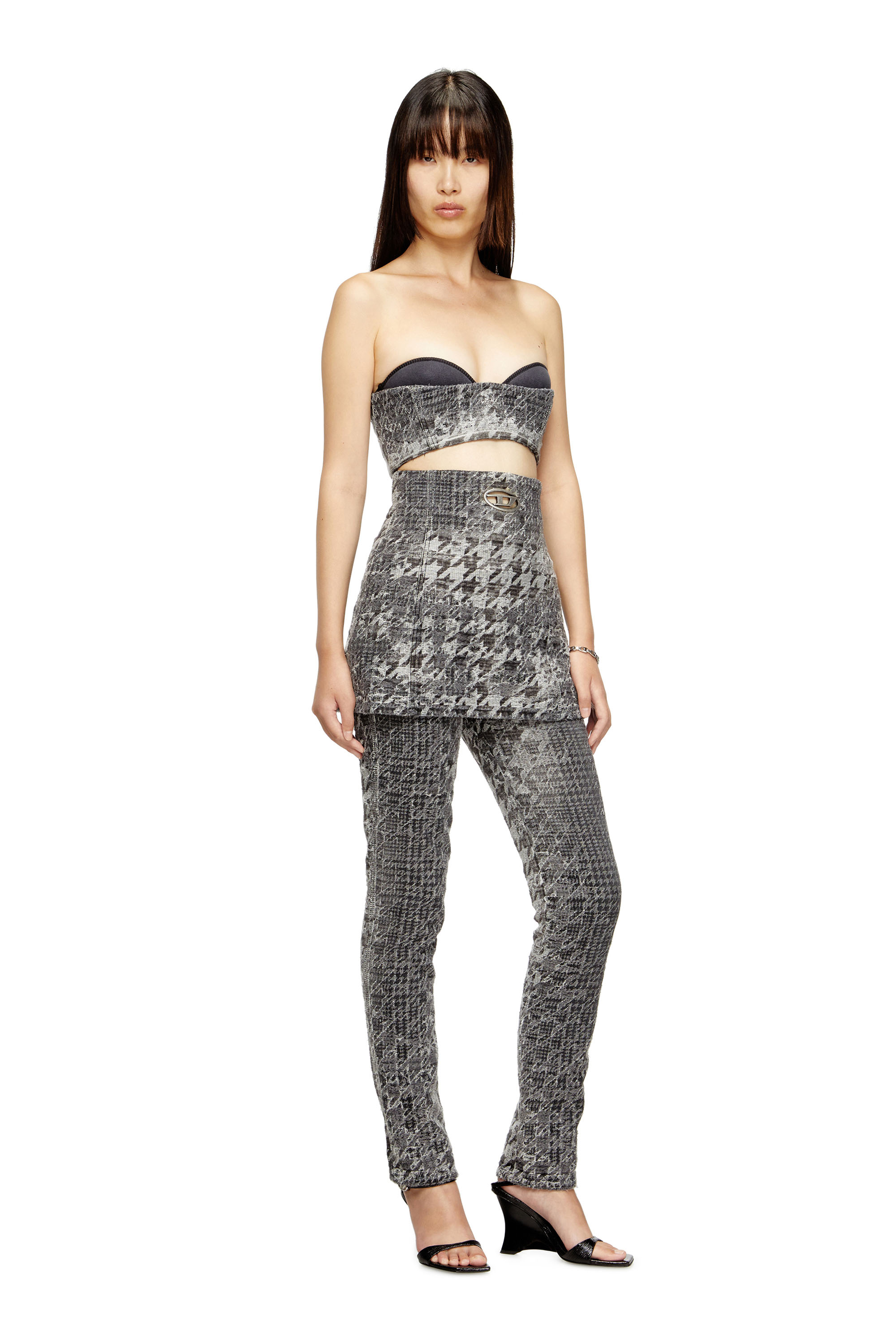 Diesel - DE-TOPPYS-FSH, Damen Bustier aus Prince-of-Wales-Jacquard-Denim in Schwarz/Weiss - 2