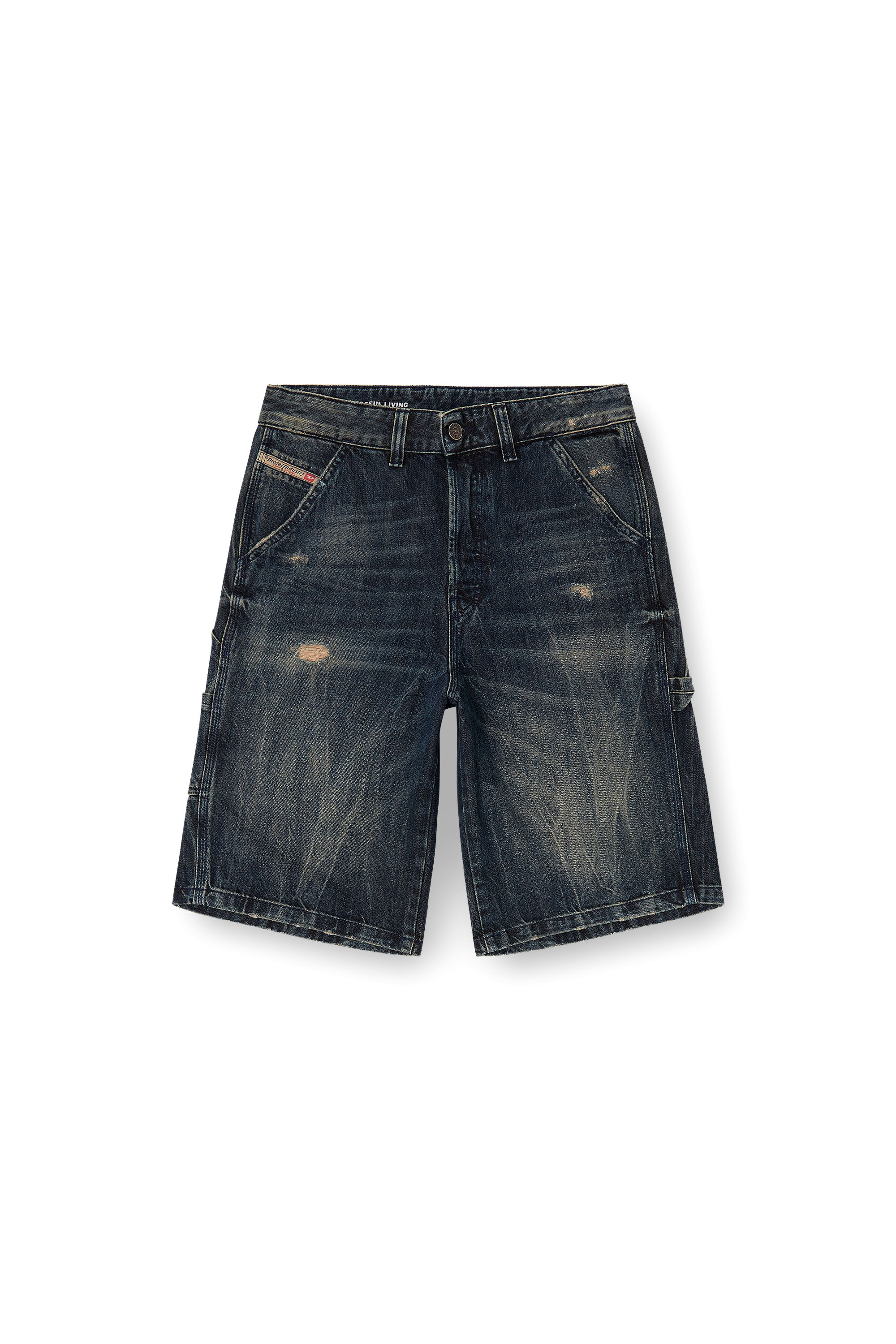 Diesel - D-LIVERY-W-SHORT, Shorts in denim a vestibilit&agrave; rilassata con abrasioni Uomo in Blu - 3
