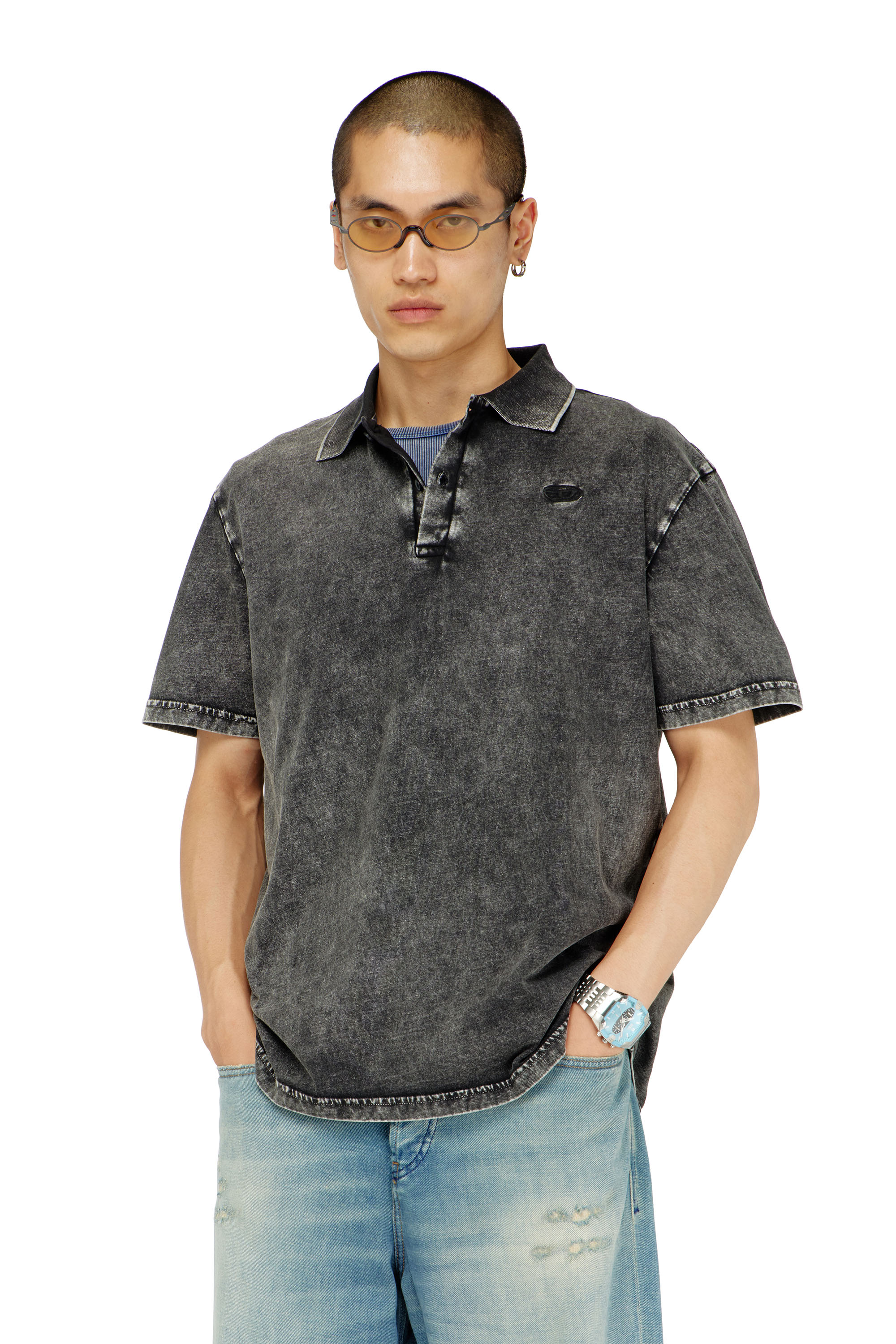 Diesel - T-REJUST-NC-DEN, Polo en jersey effet denim Homme in Gris - 1