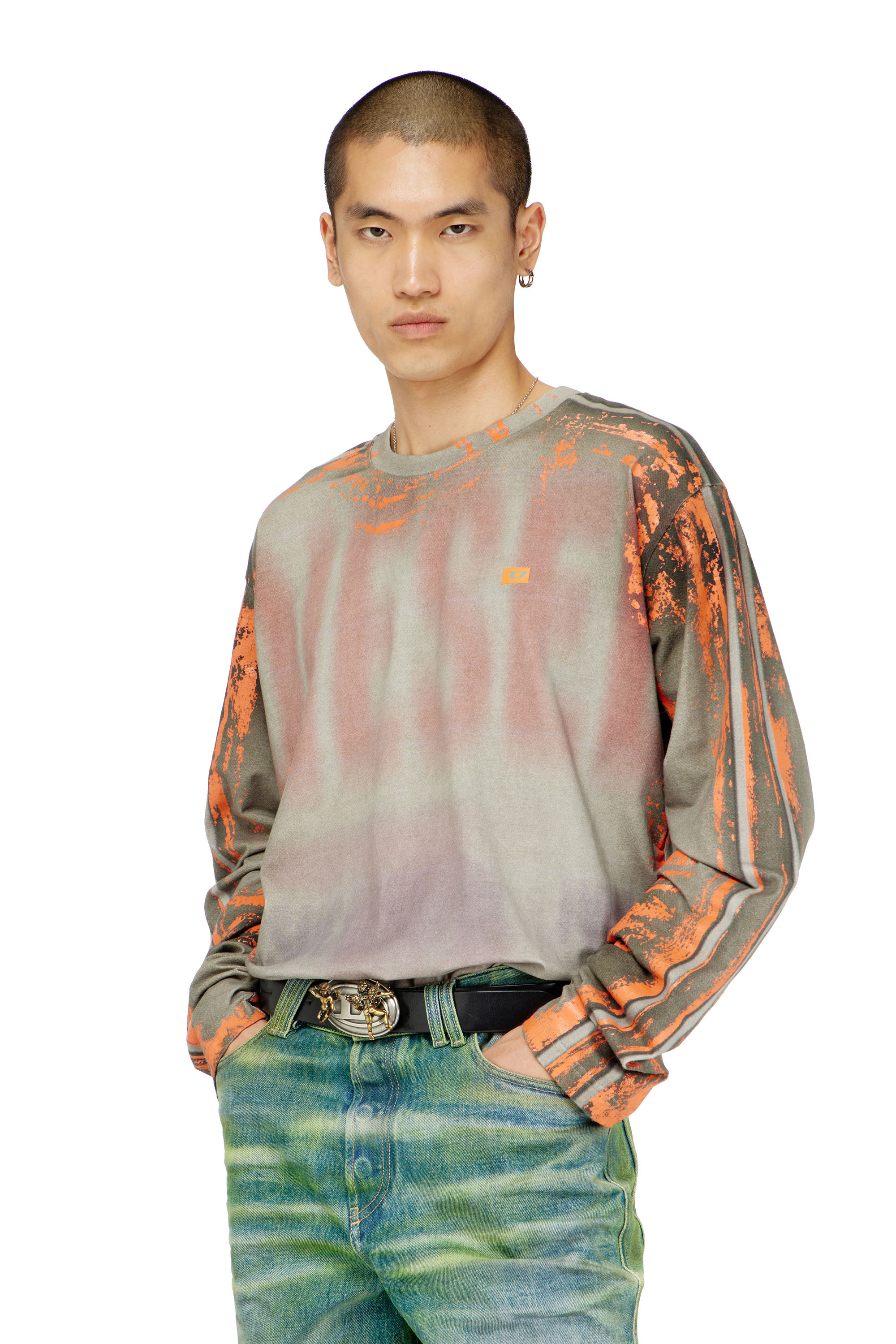 Diesel - T-FILMY, T-shirt &agrave; manches longues en jersey effet craquel&eacute; Homme in Polychrome - 1