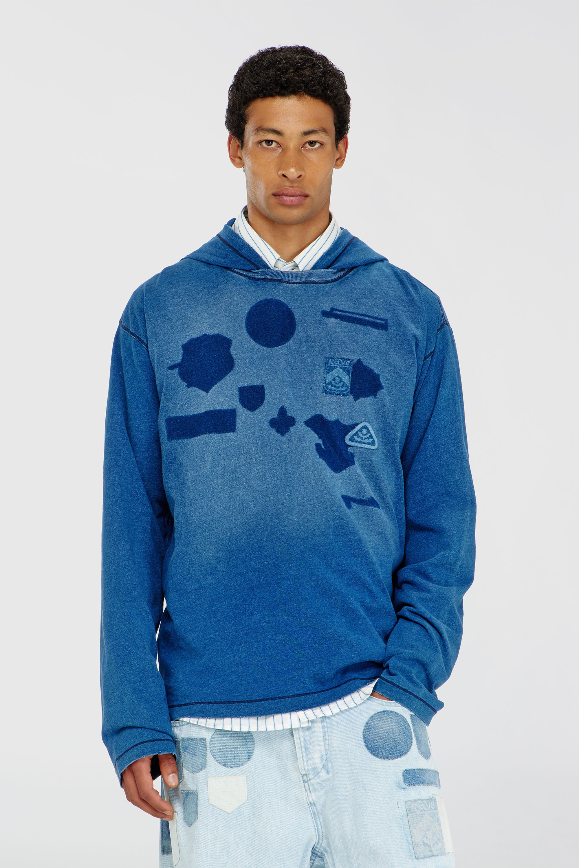 Diesel - T-NOX-LS-HOOD, Herren Langarmshirt mit Kapuze und Schatteneffekt-Patches in Mittelblau - 1